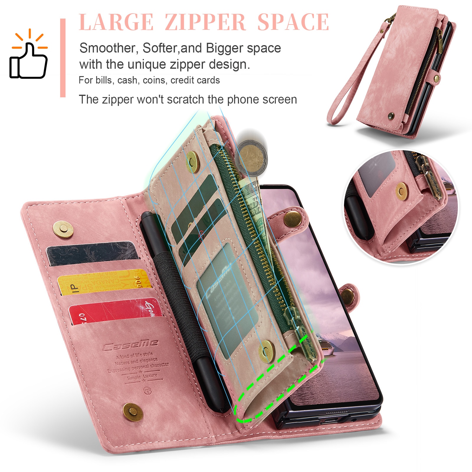 Multi-slot Mobiltaske Samsung Galaxy Z Fold 7 Lyserød