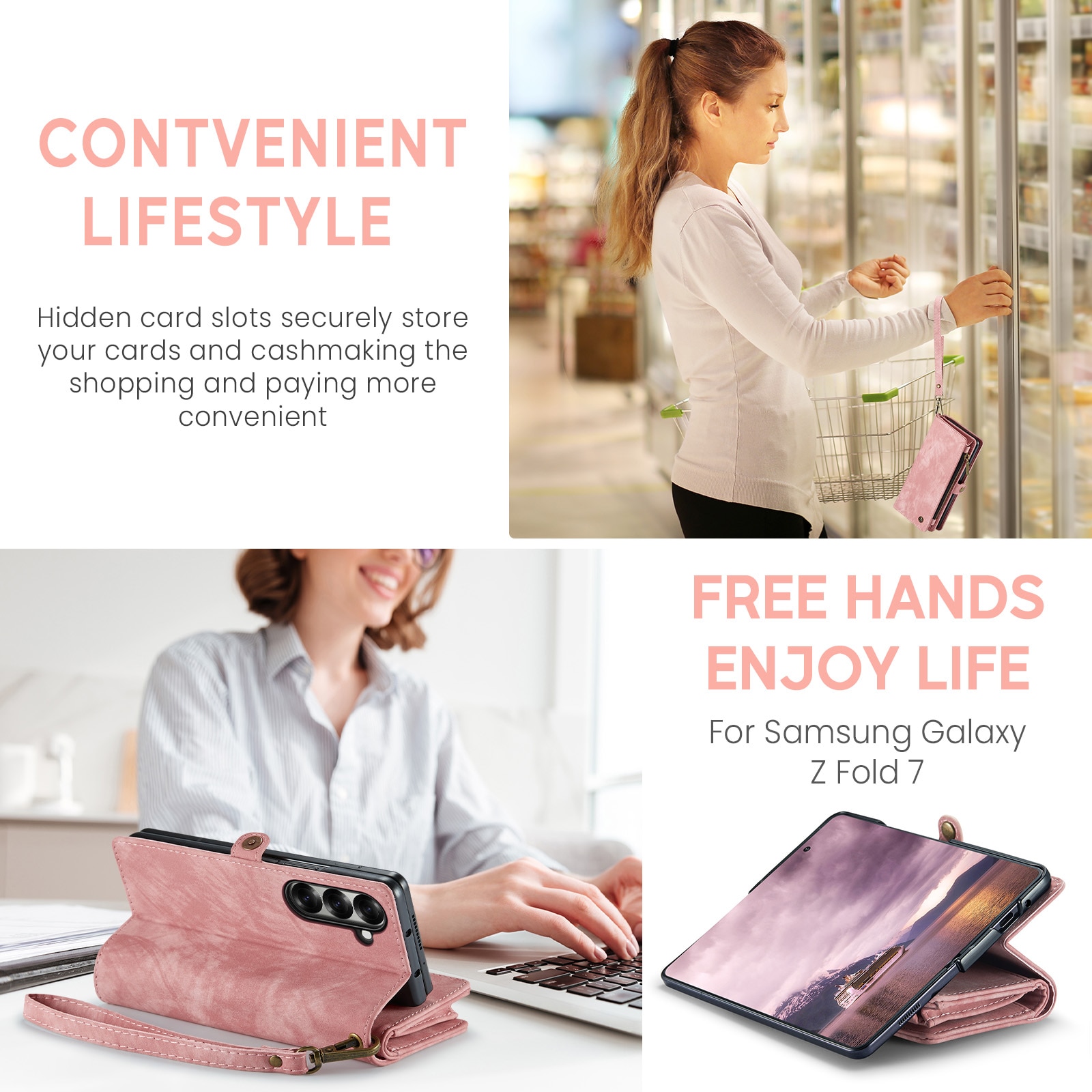 Multi-slot Mobiltaske Samsung Galaxy Z Fold 7 Lyserød