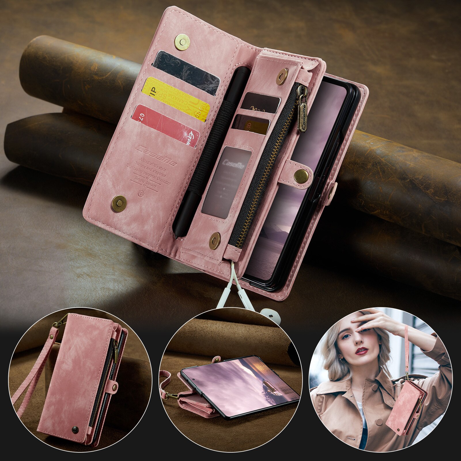 Multi-slot Mobiltaske Samsung Galaxy Z Fold 7 Lyserød