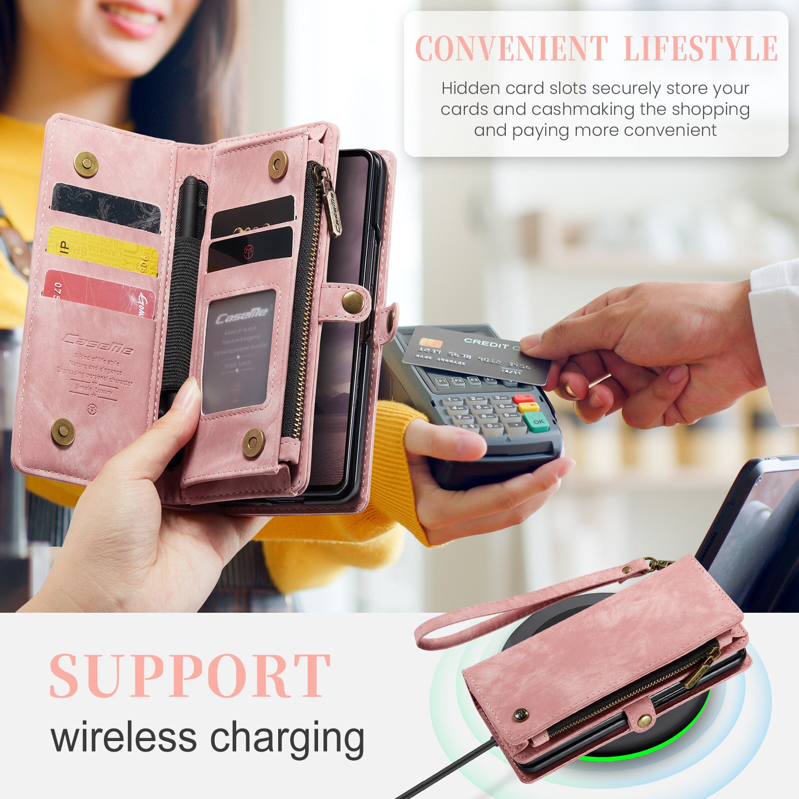 Multi-slot Mobiltaske Samsung Galaxy Z Fold 7 Lyserød