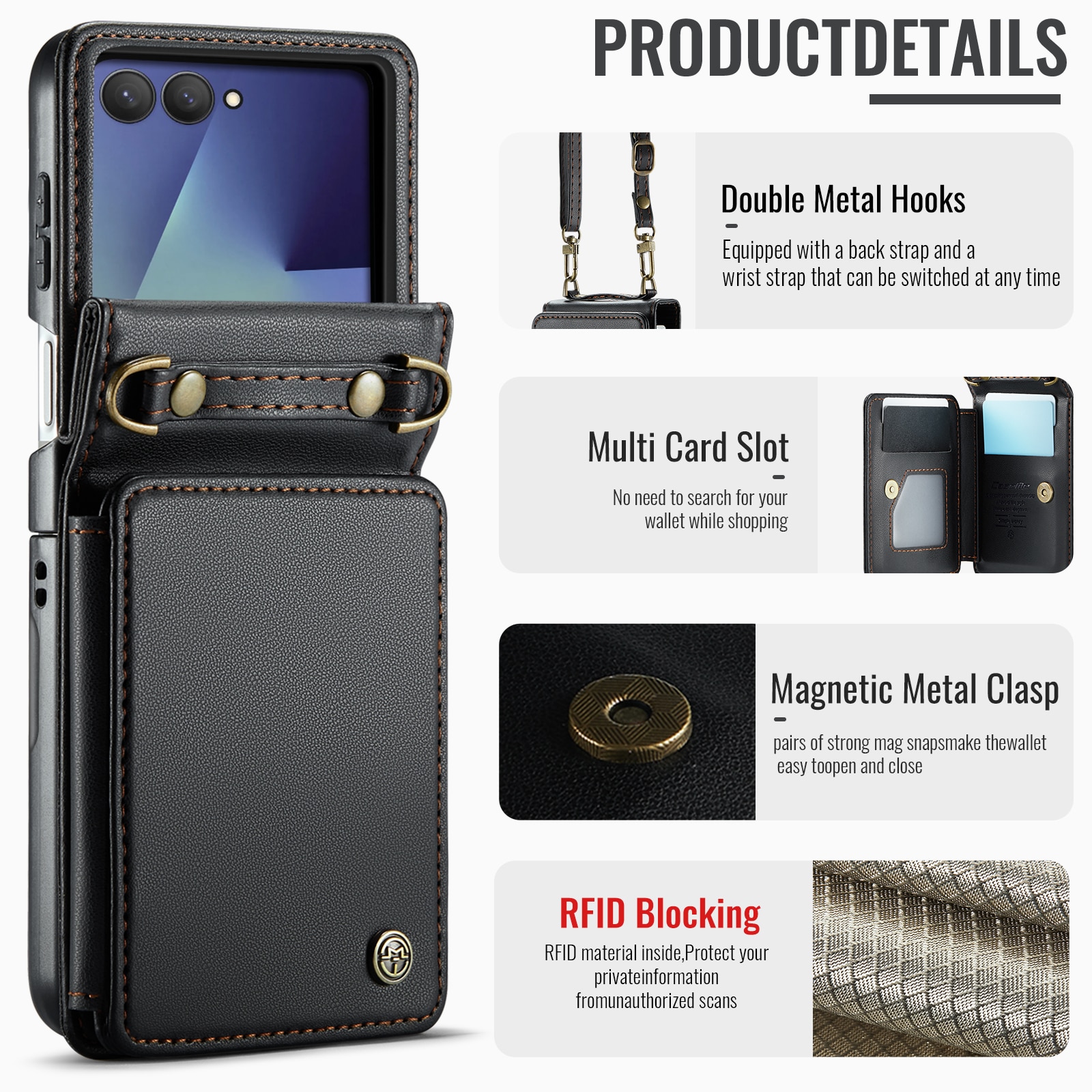 RFID blocking Tegnebog Cover Samsung Galaxy Z Flip 7 Sort