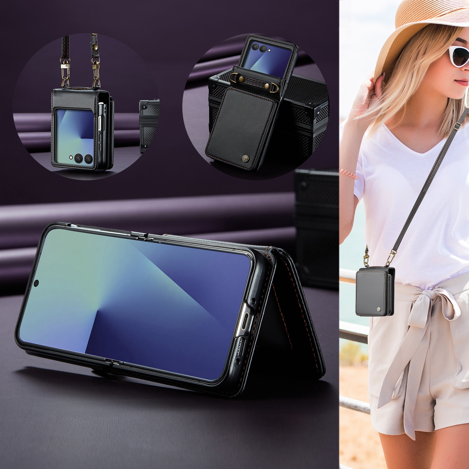 RFID blocking Tegnebog Cover Samsung Galaxy Z Flip 7 Sort