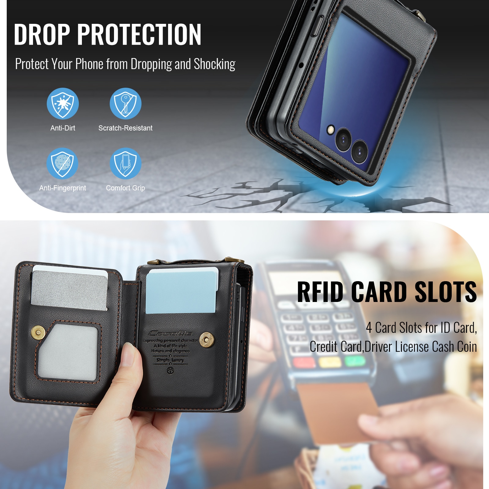 RFID blocking Tegnebog Cover Samsung Galaxy Z Flip 7 Sort