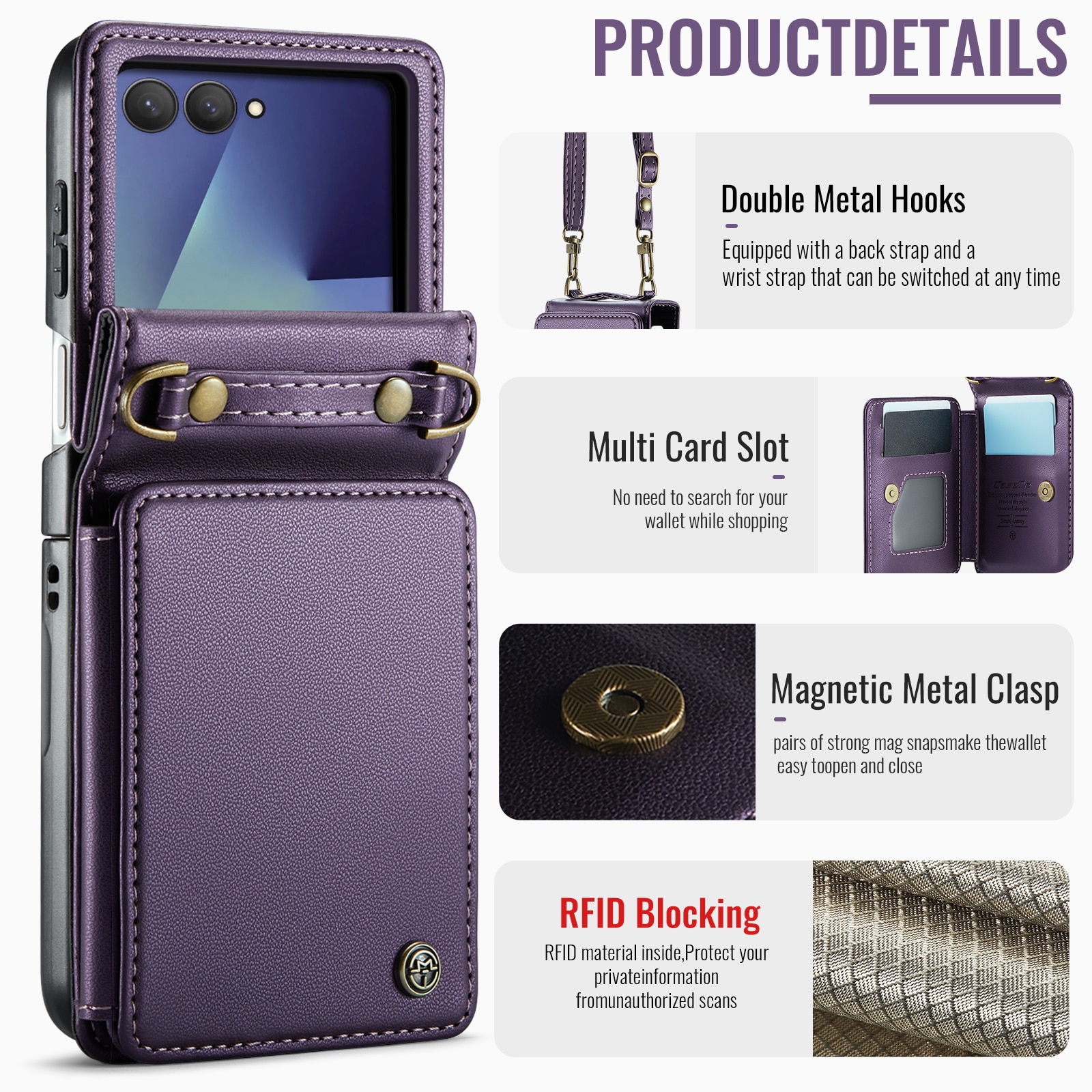RFID blocking Tegnebog Cover Samsung Galaxy Z Flip 7 Lilla