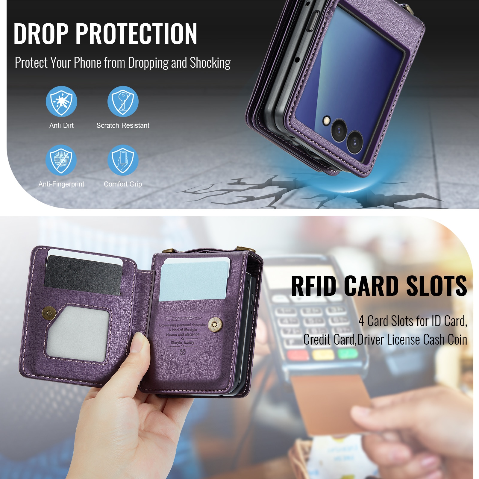 RFID blocking Tegnebog Cover Samsung Galaxy Z Flip 7 Lilla