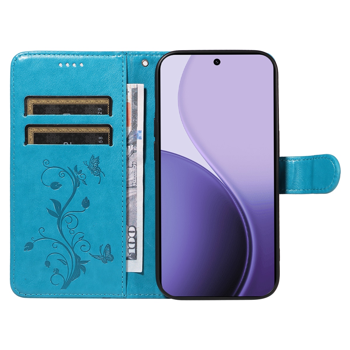 Læderetui Sommerfugle Oppo Reno 14 F Blå