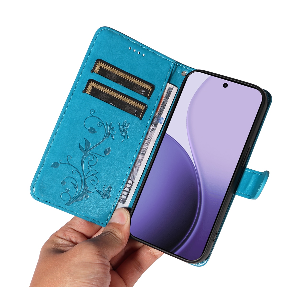 Læderetui Sommerfugle Oppo Reno 14 F Blå