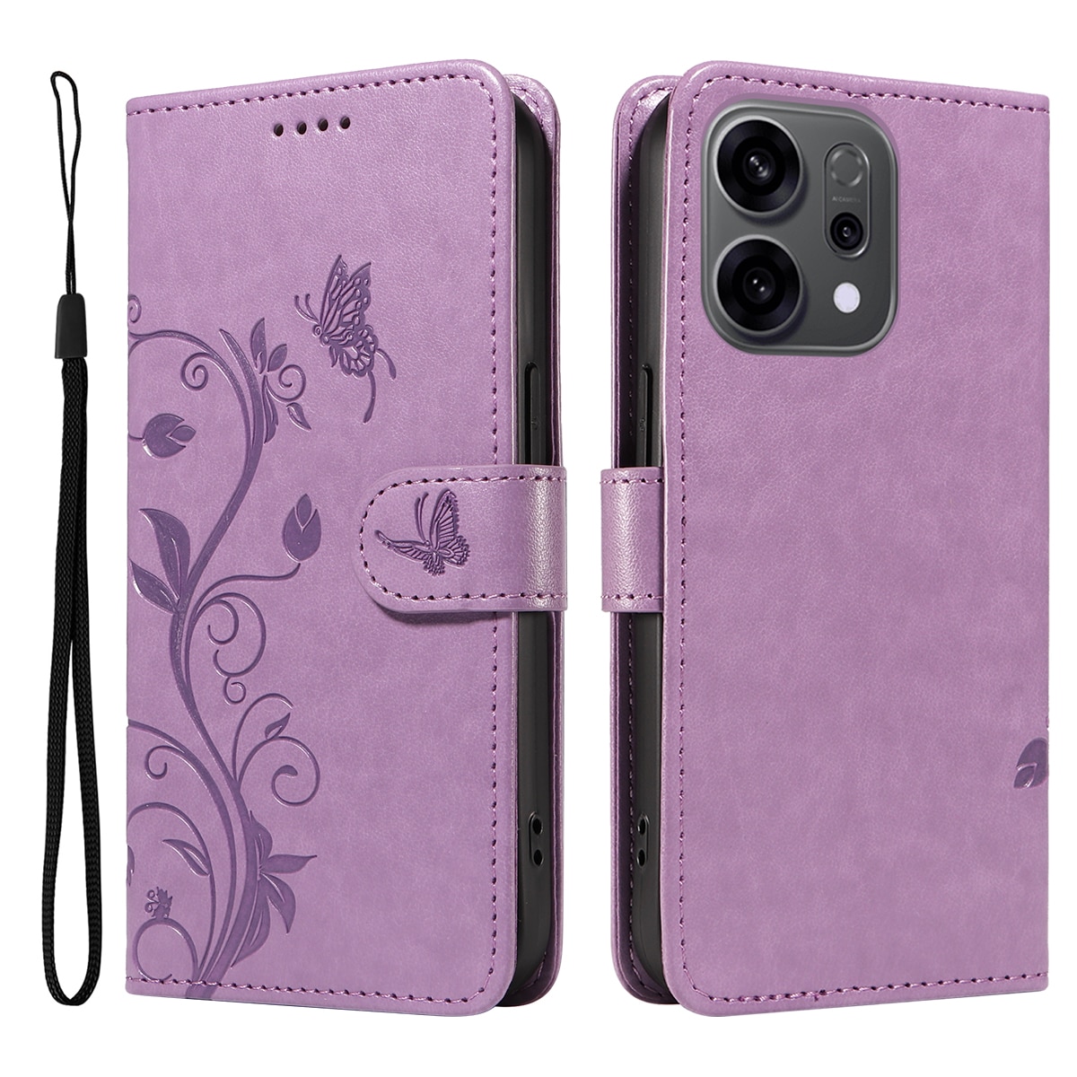 Læderetui Sommerfugle Oppo Reno 14 Lilla