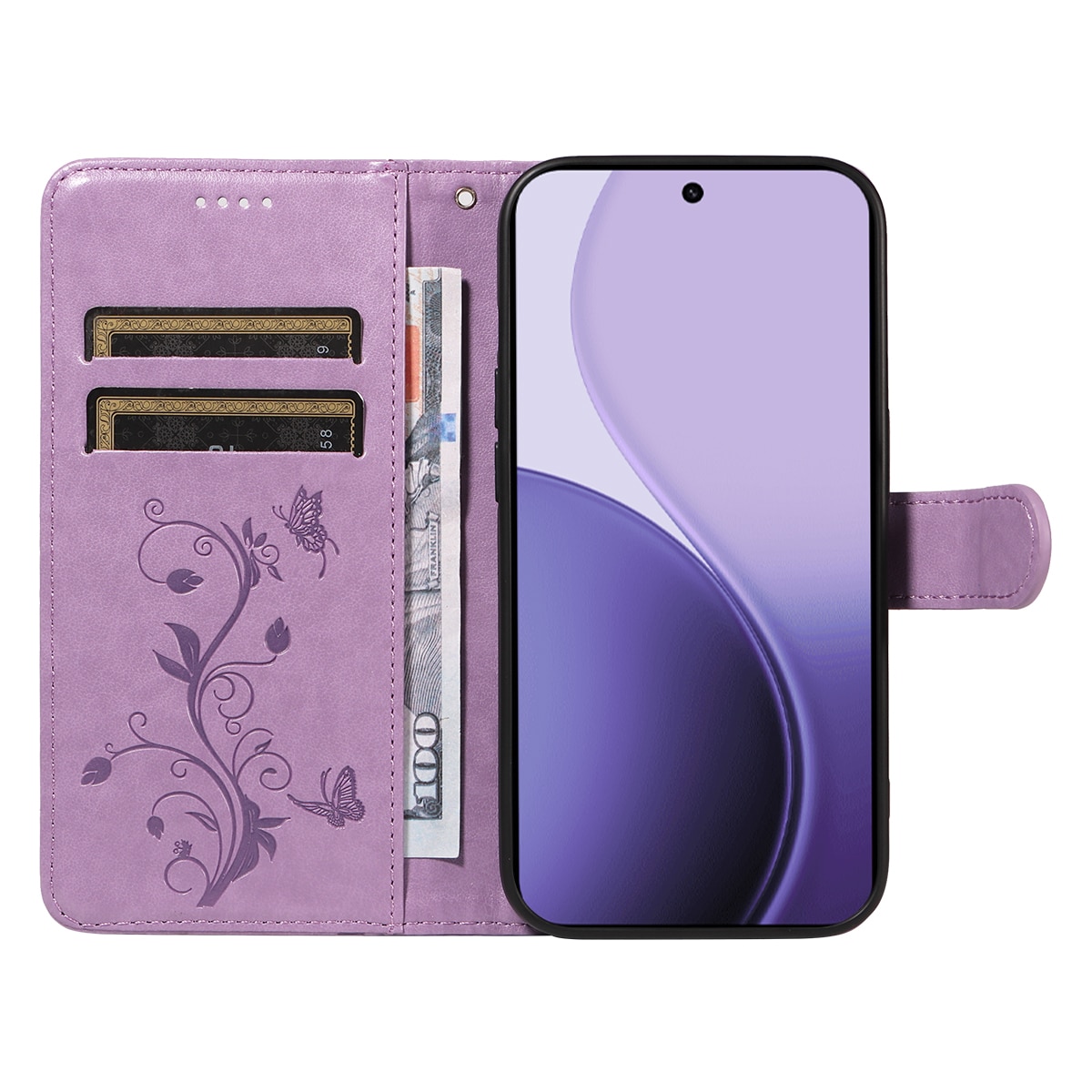 Læderetui Sommerfugle Oppo Reno 14 Lilla