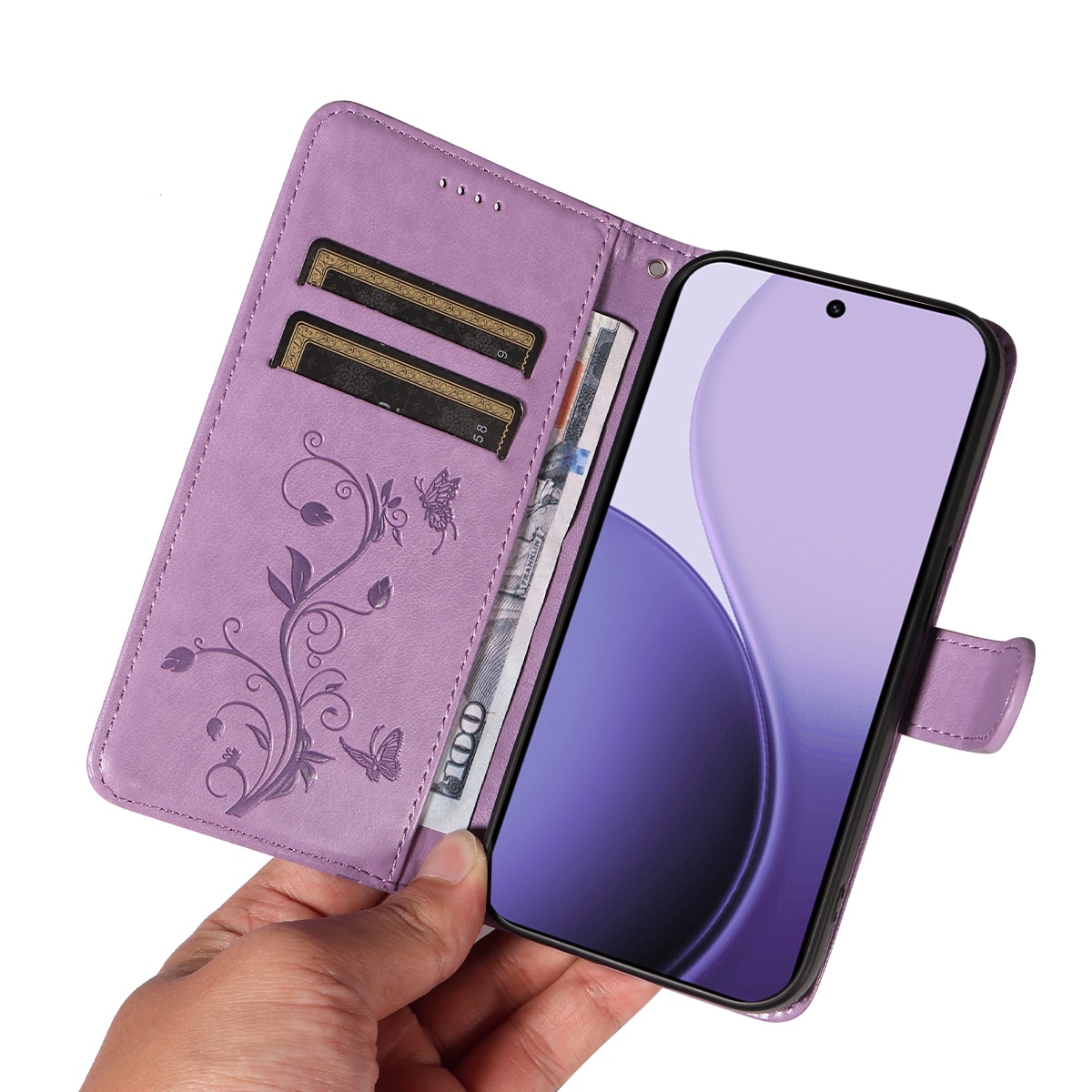Læderetui Sommerfugle Oppo Reno 14 Lilla