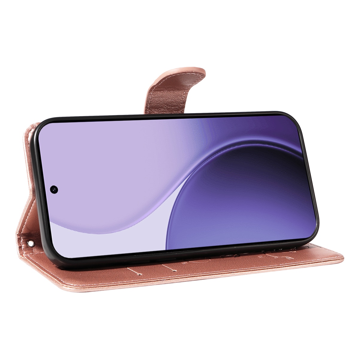 Læderetui Sommerfugle Oppo Reno 14 F Rose guld