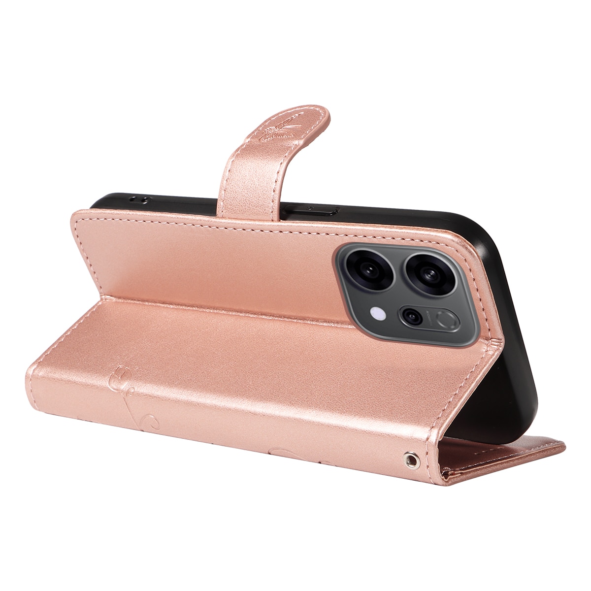 Læderetui Sommerfugle Oppo Reno 14 F Rose guld