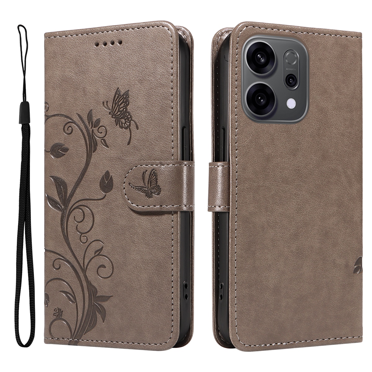 Læderetui Sommerfugle Oppo Reno 14 F Grå