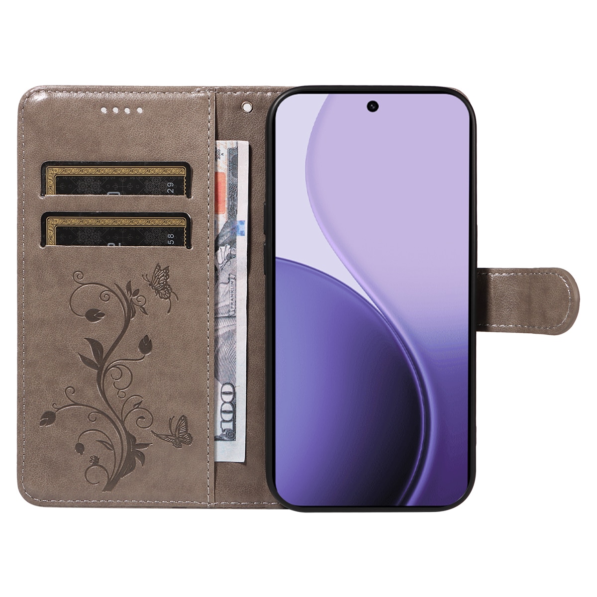 Læderetui Sommerfugle Oppo Reno 14 F Grå