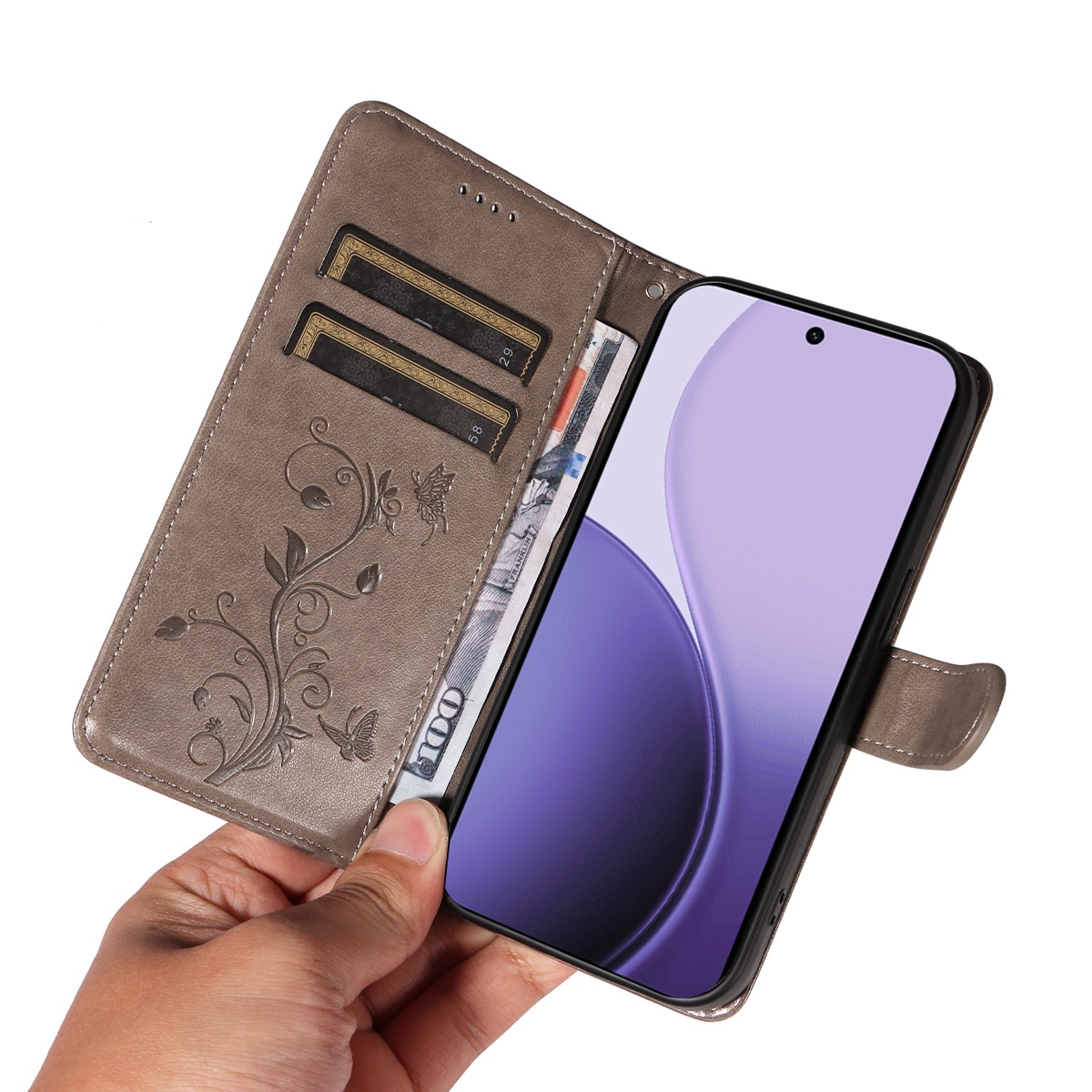 Læderetui Sommerfugle Oppo Reno 14 F Grå