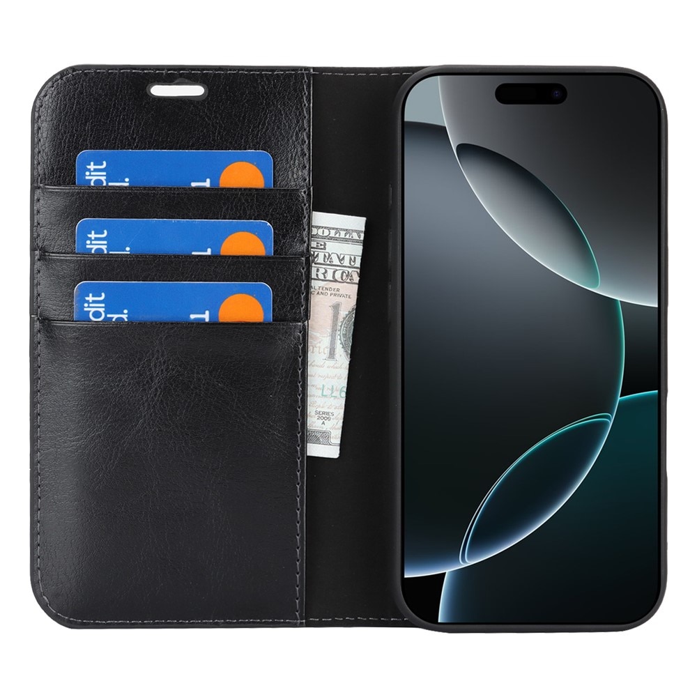Mobiltaske Ægte Læder iPhone 17 Pro Sort