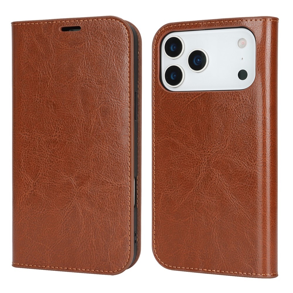 Mobiltaske Ægte Læder iPhone 17 Pro Max Brun