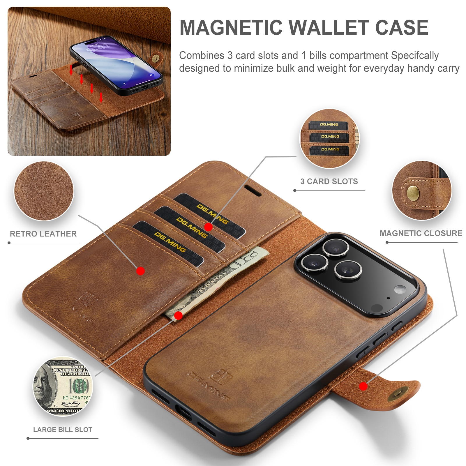 Magnet Wallet iPhone 17 Pro Max Cognac