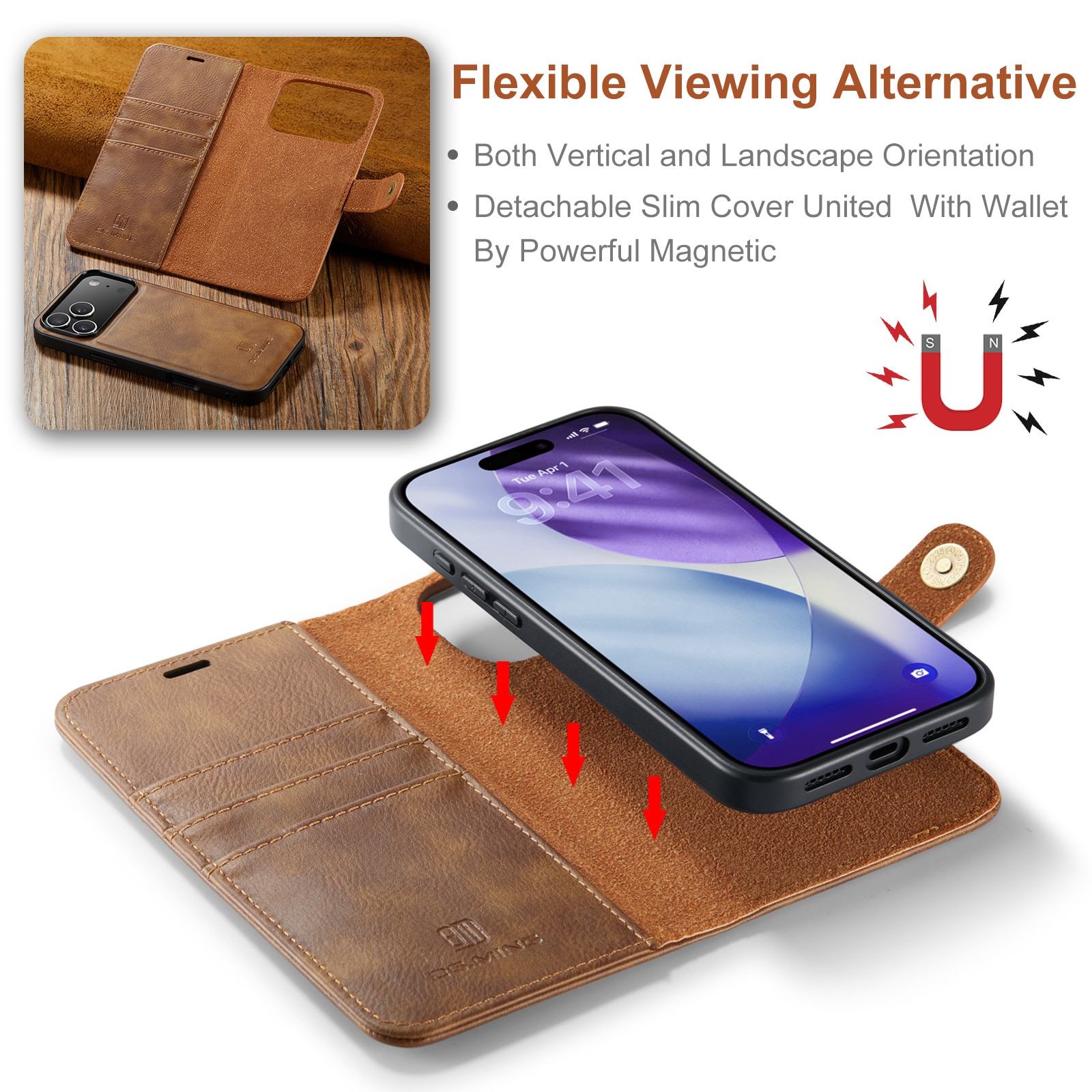 Magnet Wallet iPhone 17 Pro Max Cognac