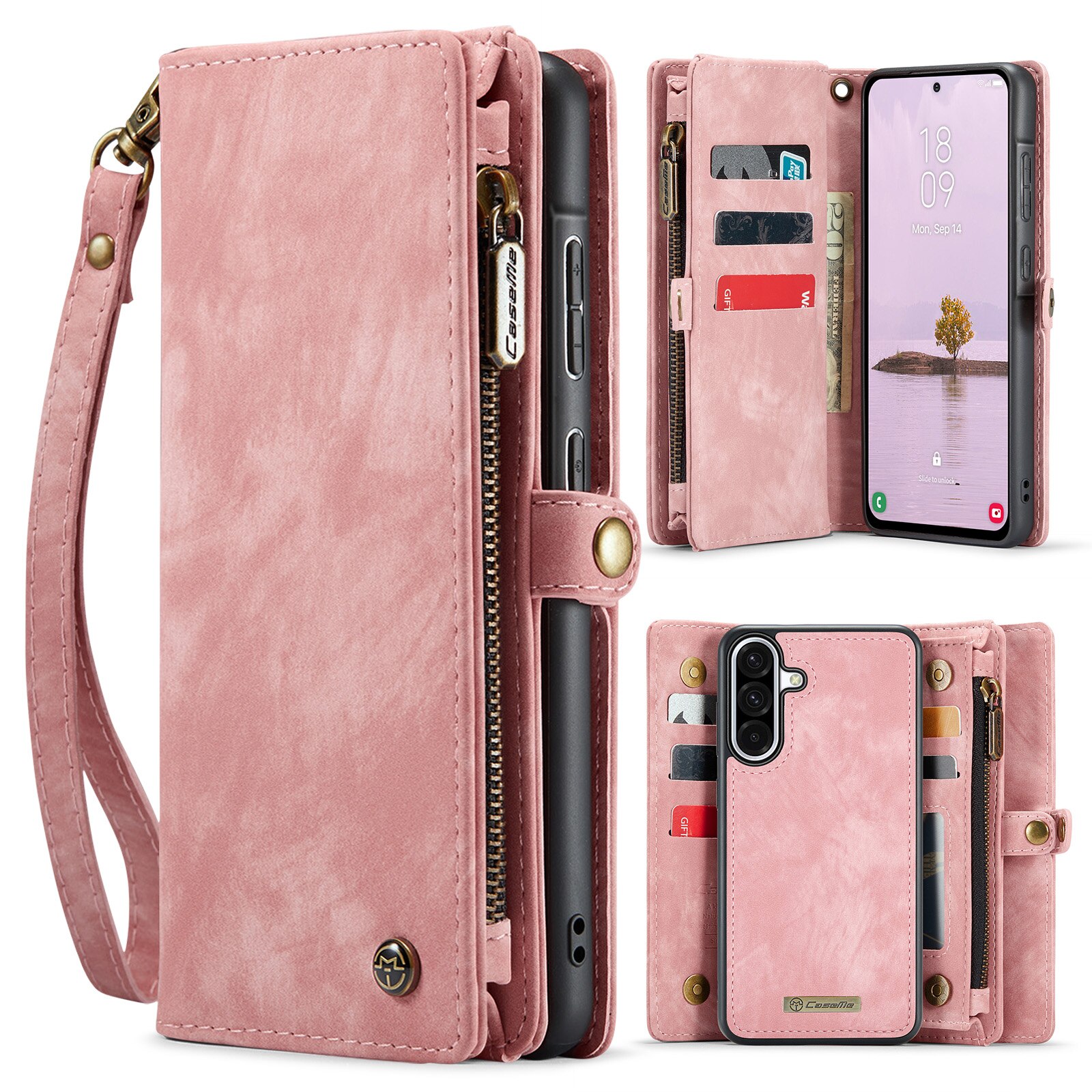 Multi-slot Mobiltaske Samsung Galaxy A17 Lyserød