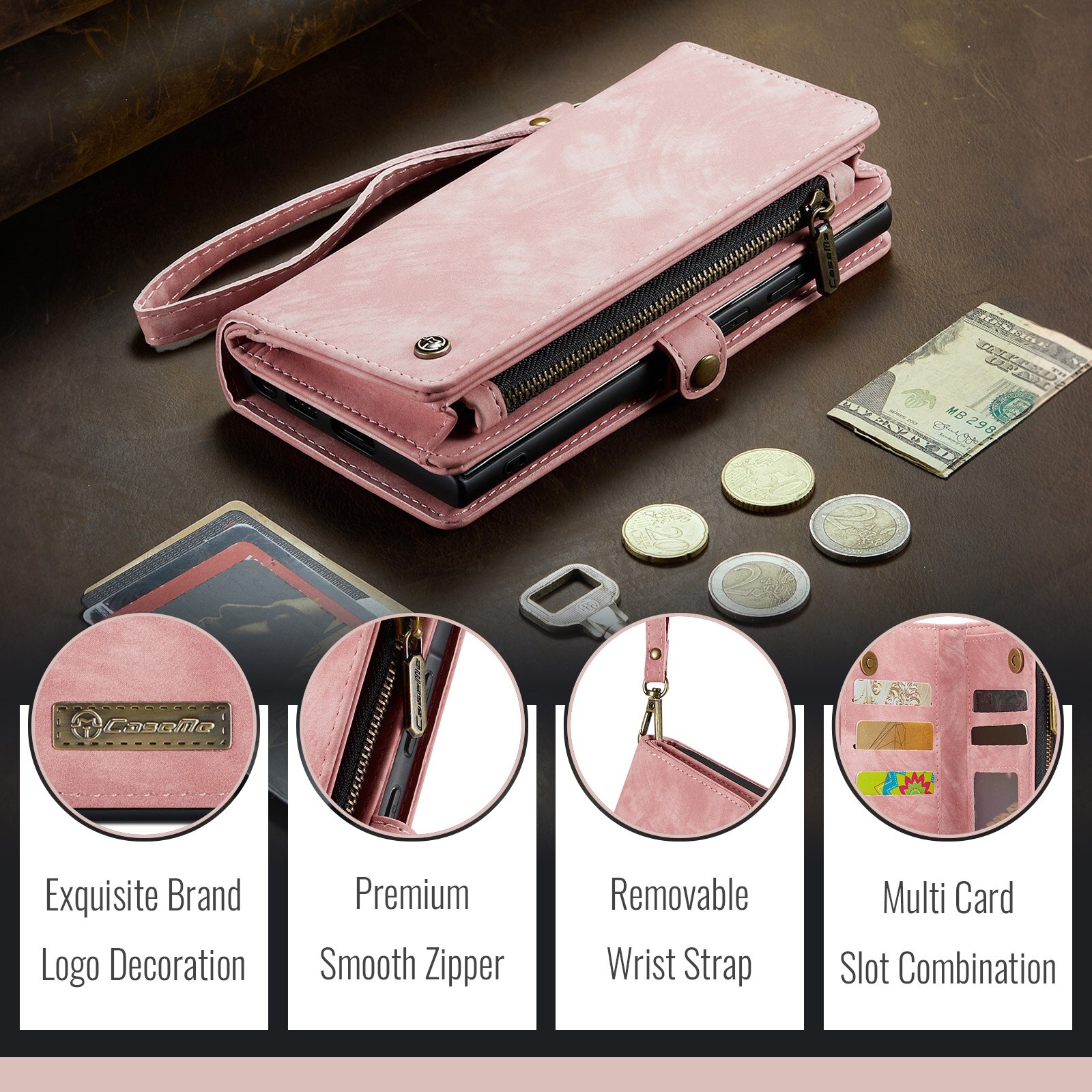 Multi-slot Mobiltaske Samsung Galaxy A17 Lyserød