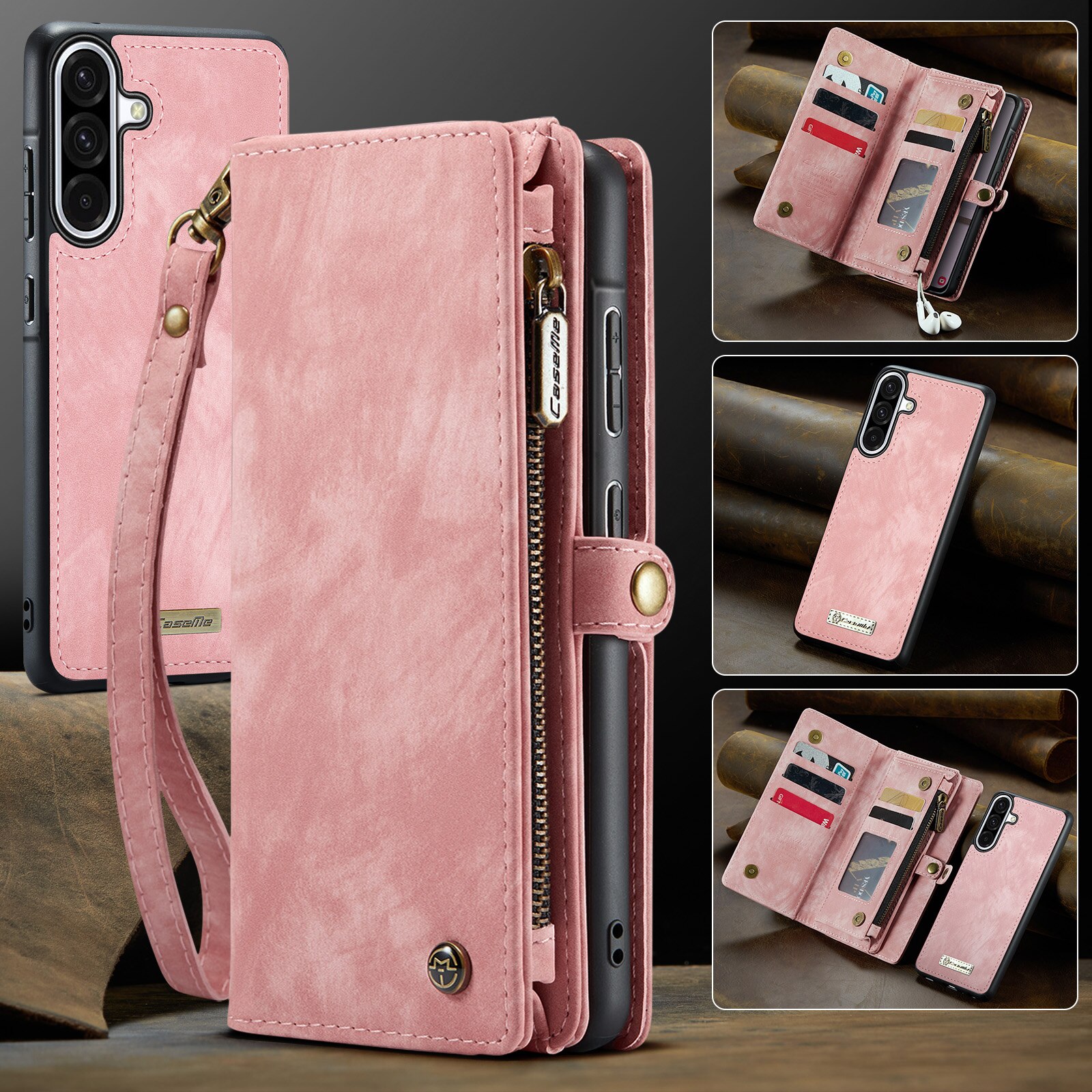 Multi-slot Mobiltaske Samsung Galaxy A17 Lyserød