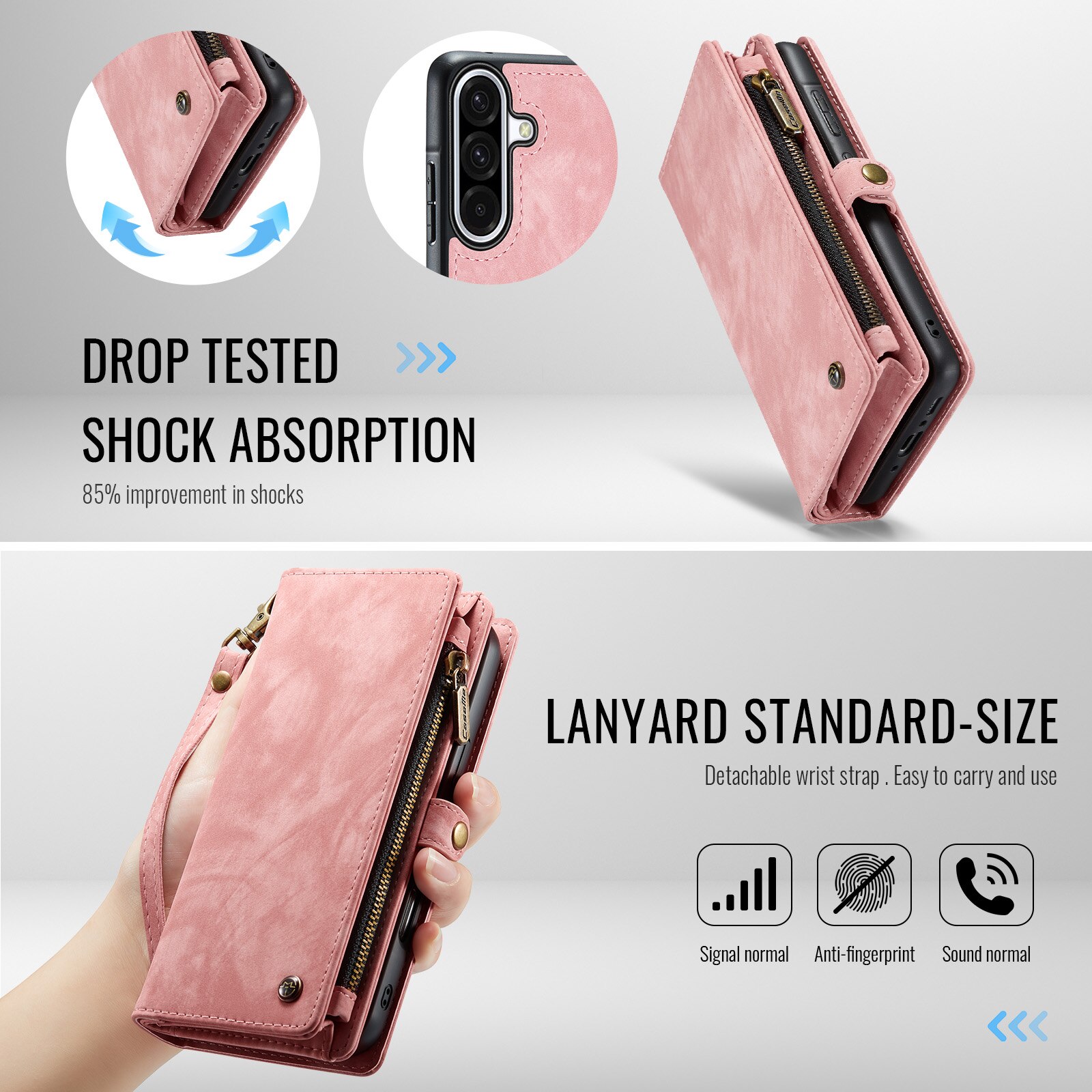 Multi-slot Mobiltaske Samsung Galaxy A17 Lyserød