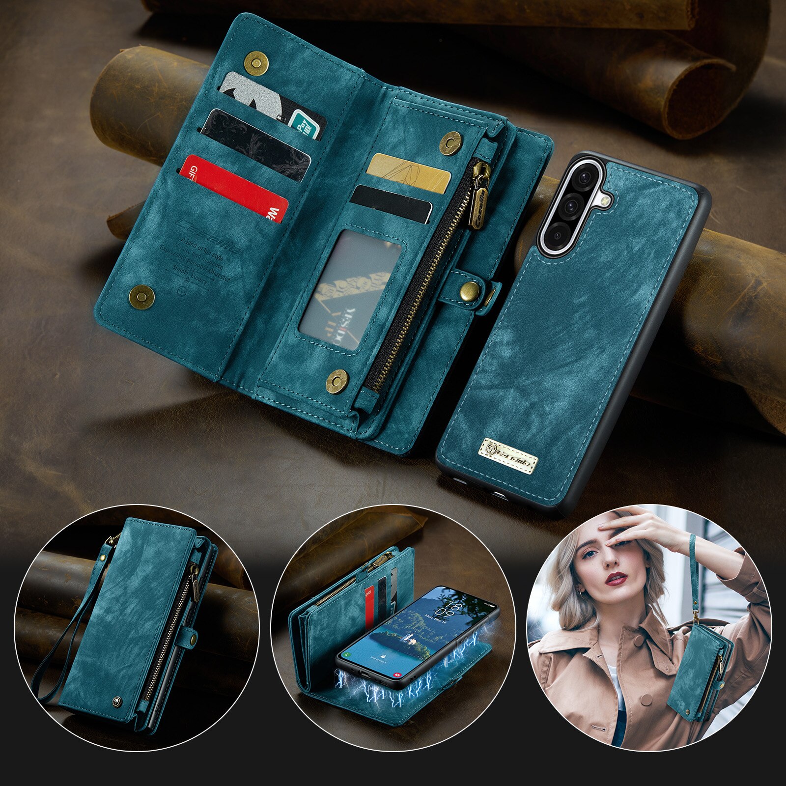 Multi-slot Mobiltaske Samsung Galaxy A17 Blå