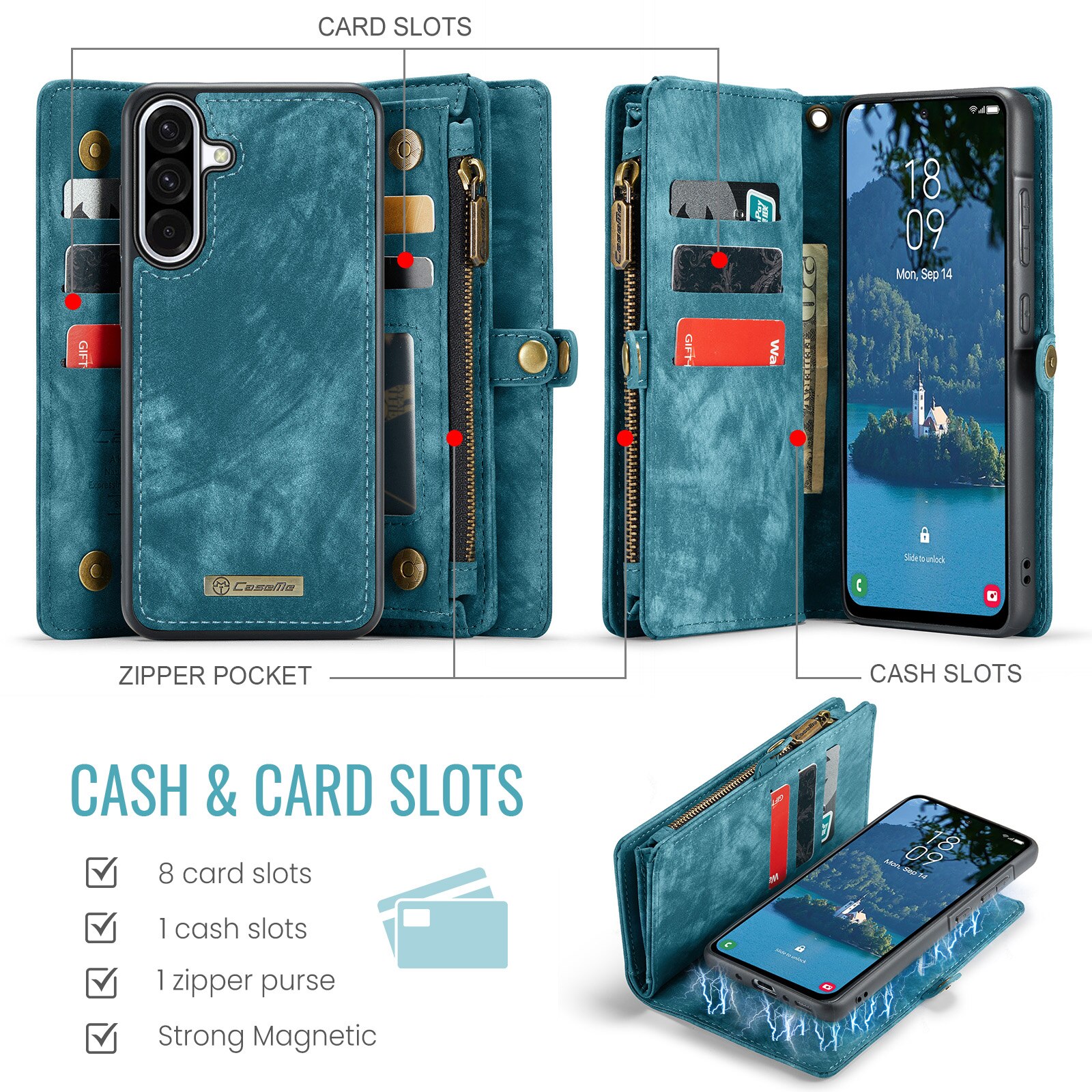 Multi-slot Mobiltaske Samsung Galaxy A17 Blå