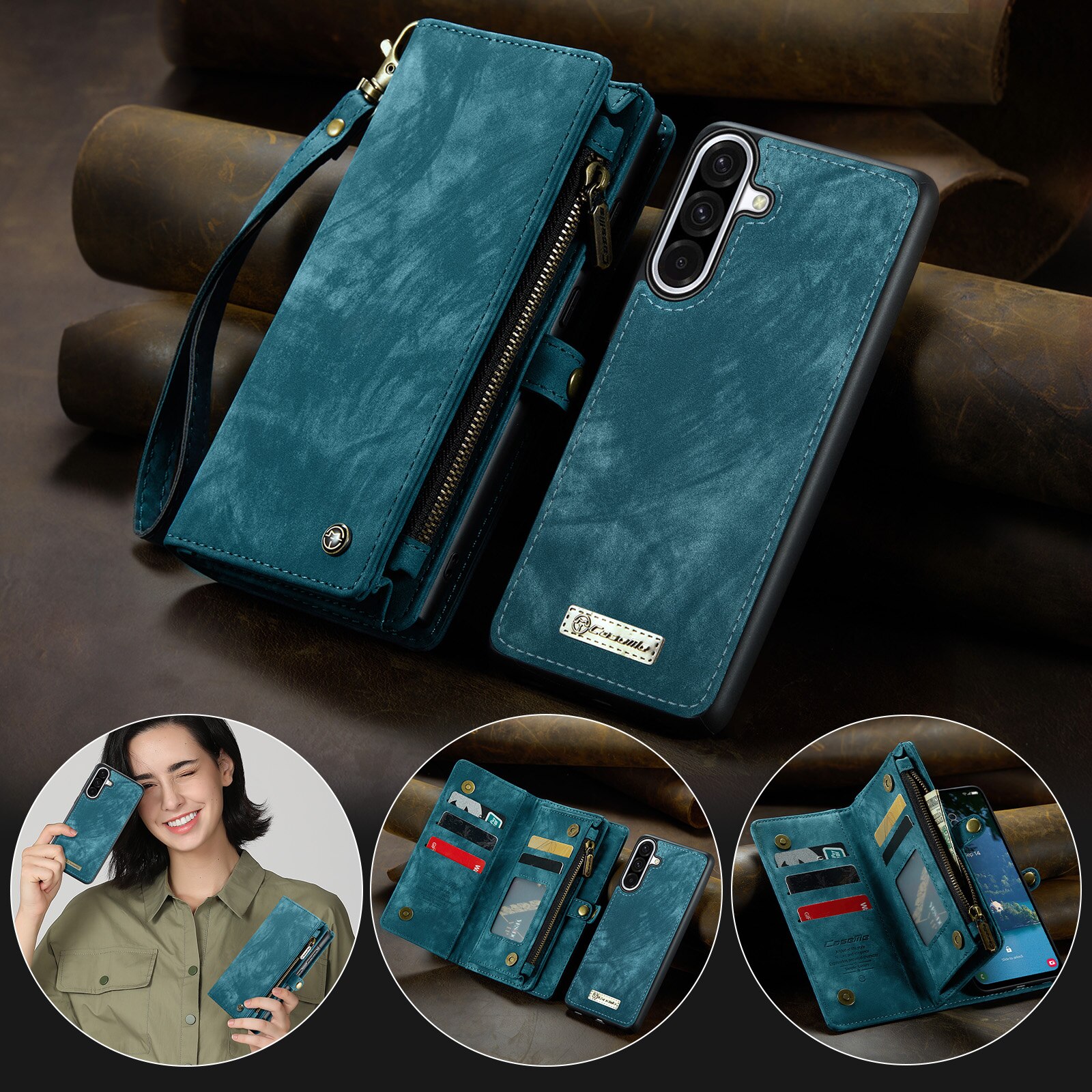 Multi-slot Mobiltaske Samsung Galaxy A17 Blå
