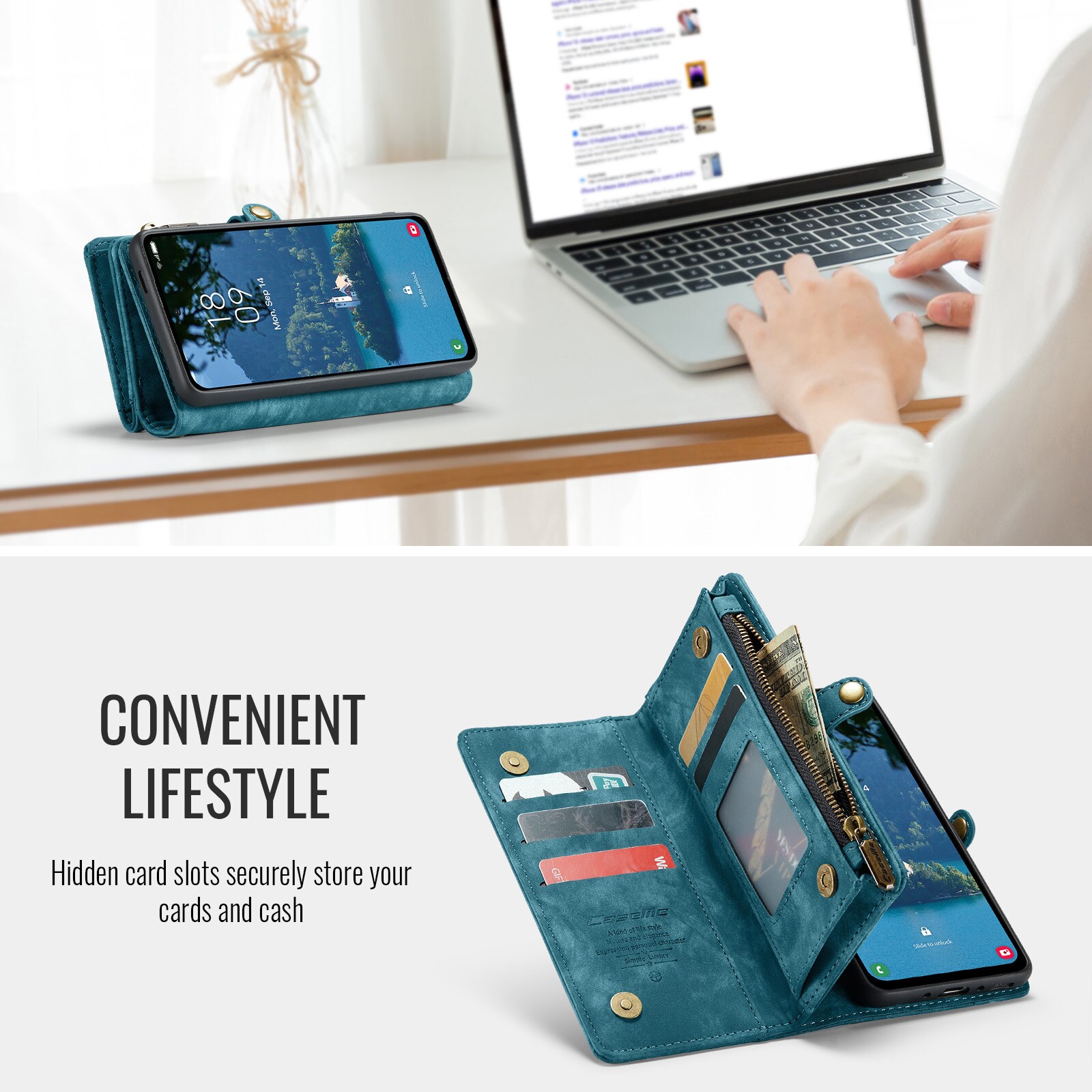 Multi-slot Mobiltaske Samsung Galaxy A17 Blå