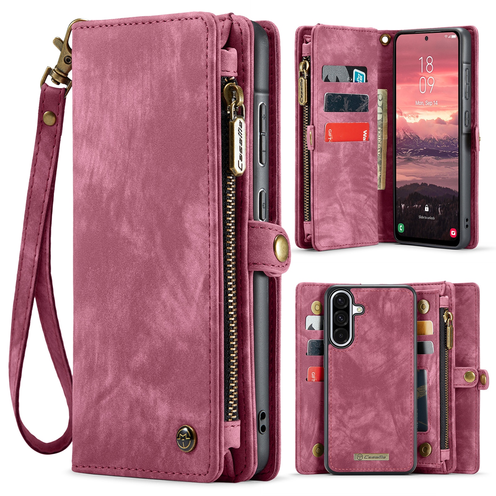 Multi-slot Mobiltaske Samsung Galaxy A17 Rød