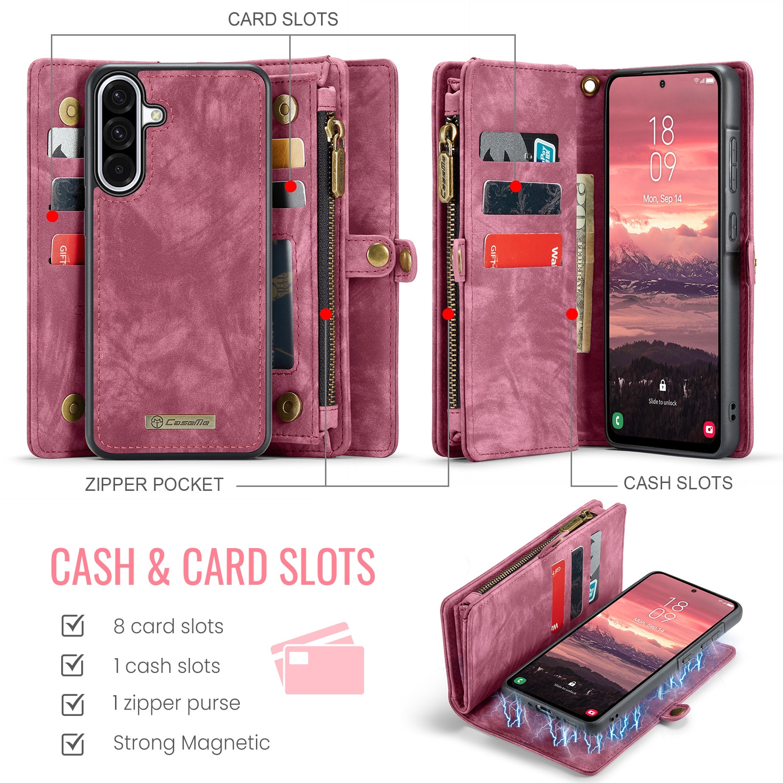 Multi-slot Mobiltaske Samsung Galaxy A17 Rød