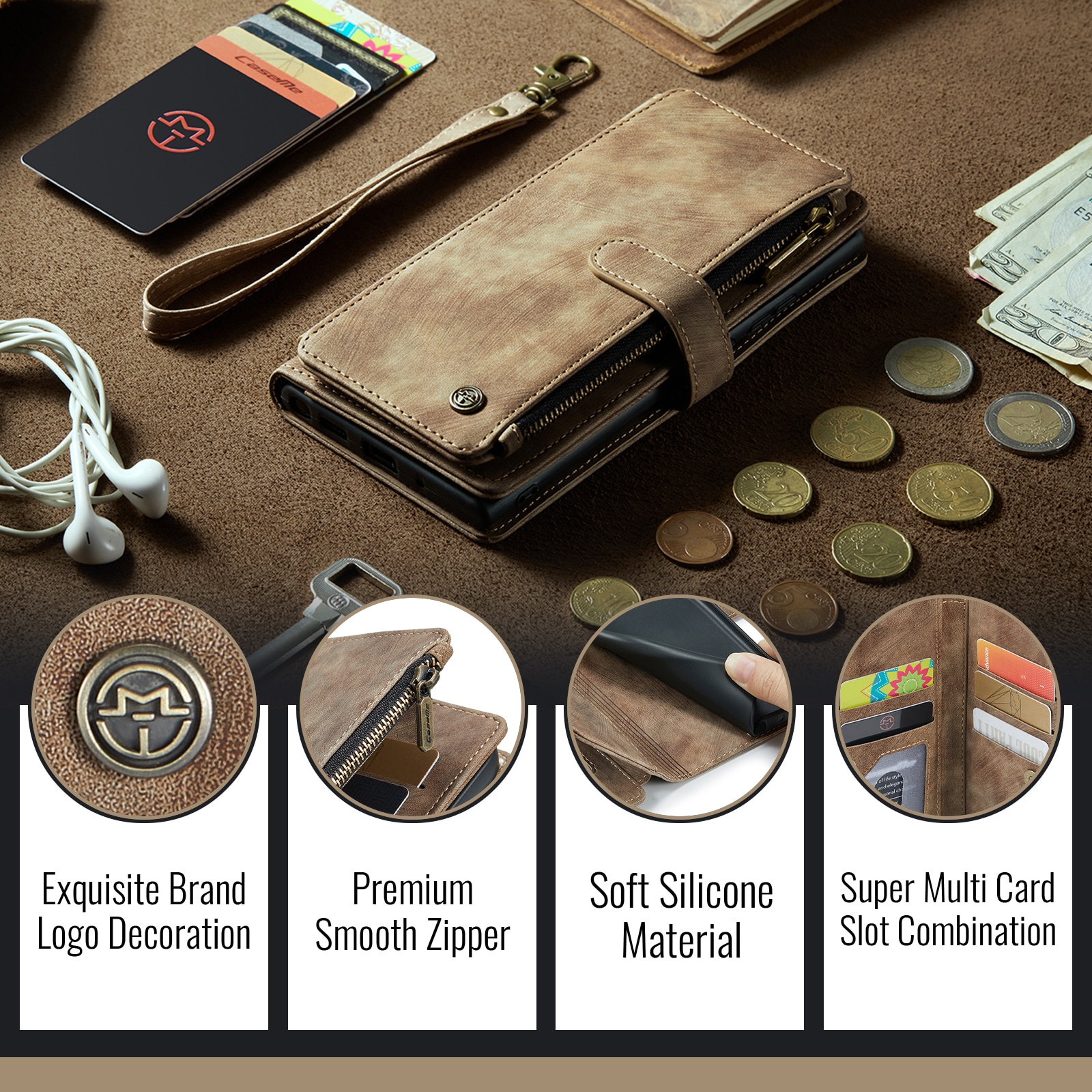 Zipper Wallet iPhone 17 Brun