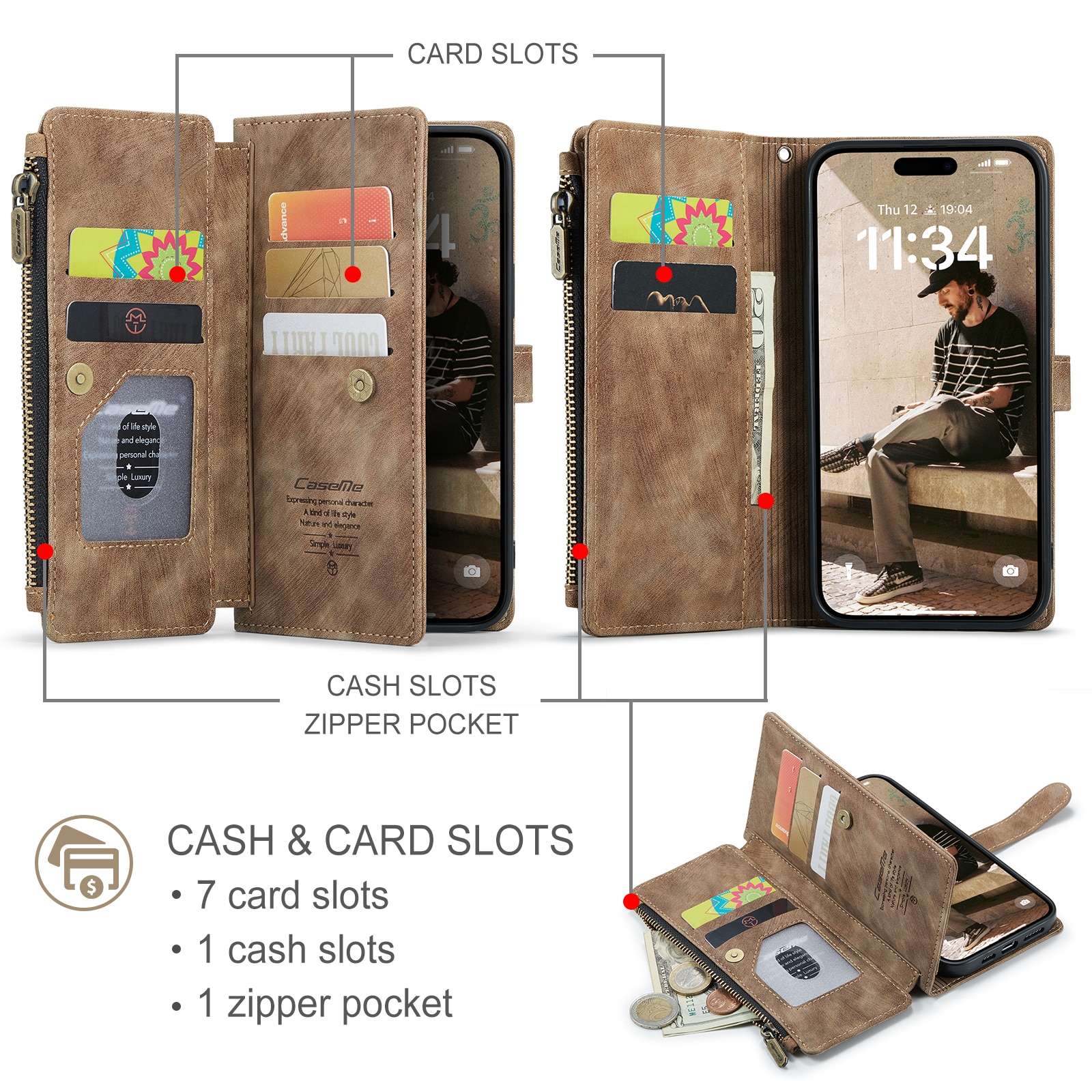 Zipper Wallet iPhone 17 Brun