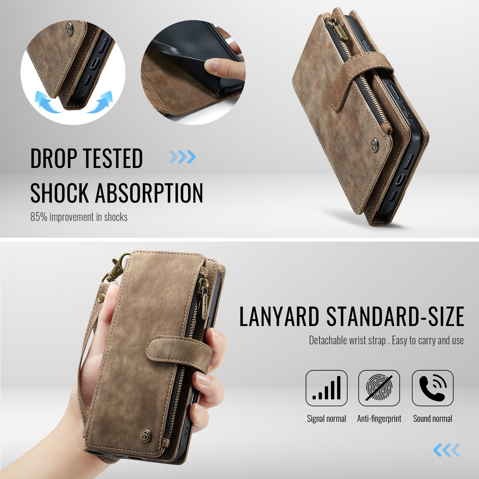 Zipper Wallet iPhone 17 Brun