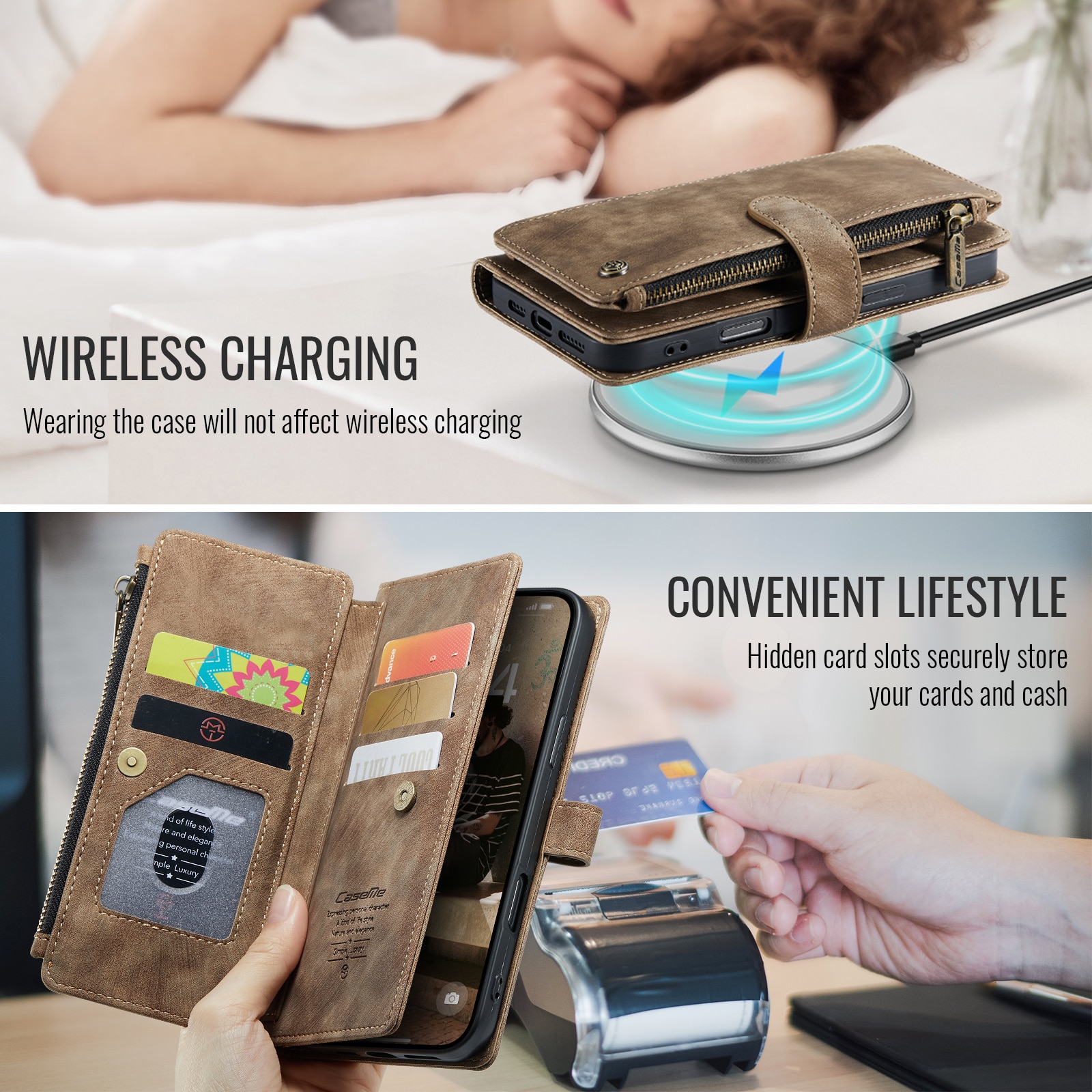 Zipper Wallet iPhone 17 Brun