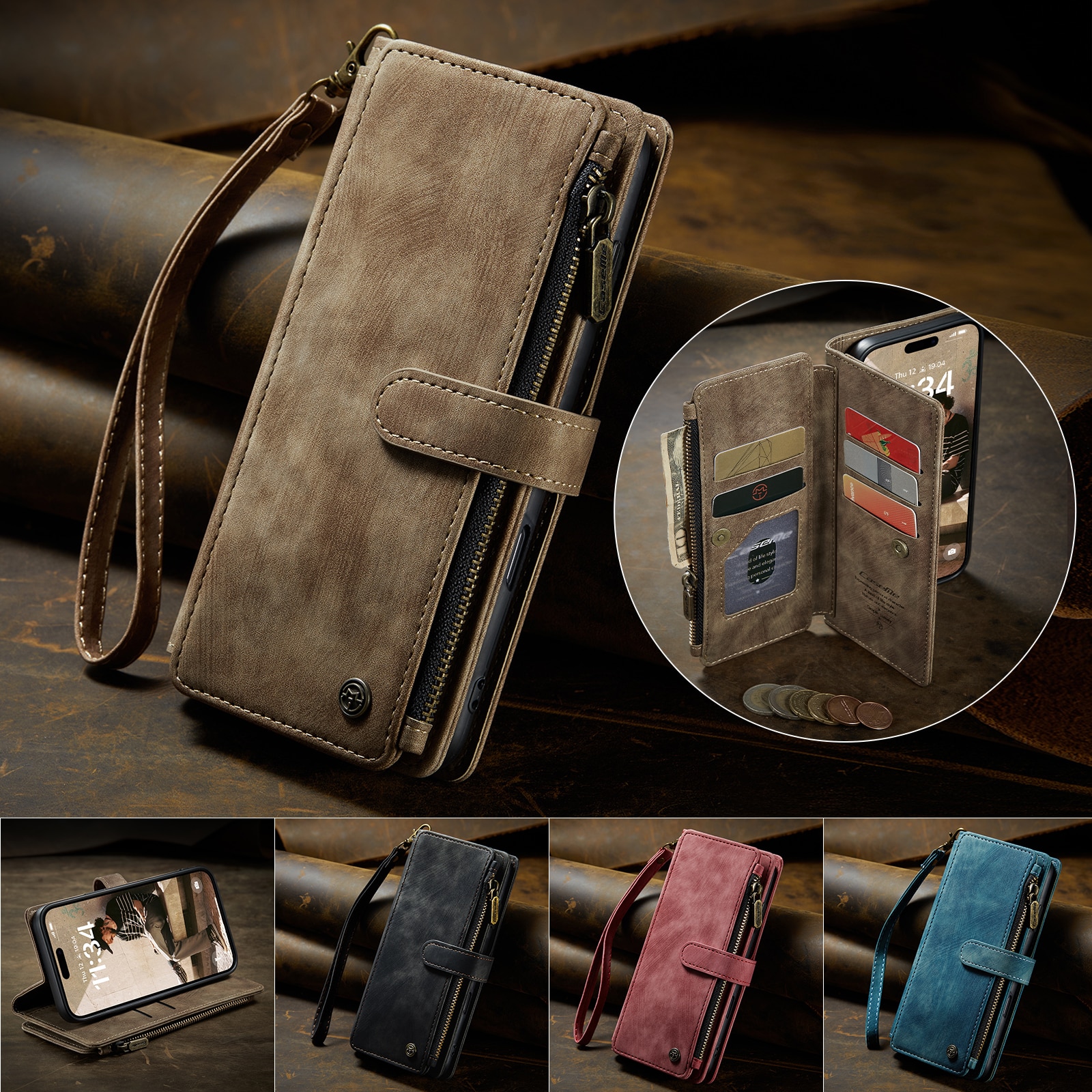 Zipper Wallet iPhone 17 Brun