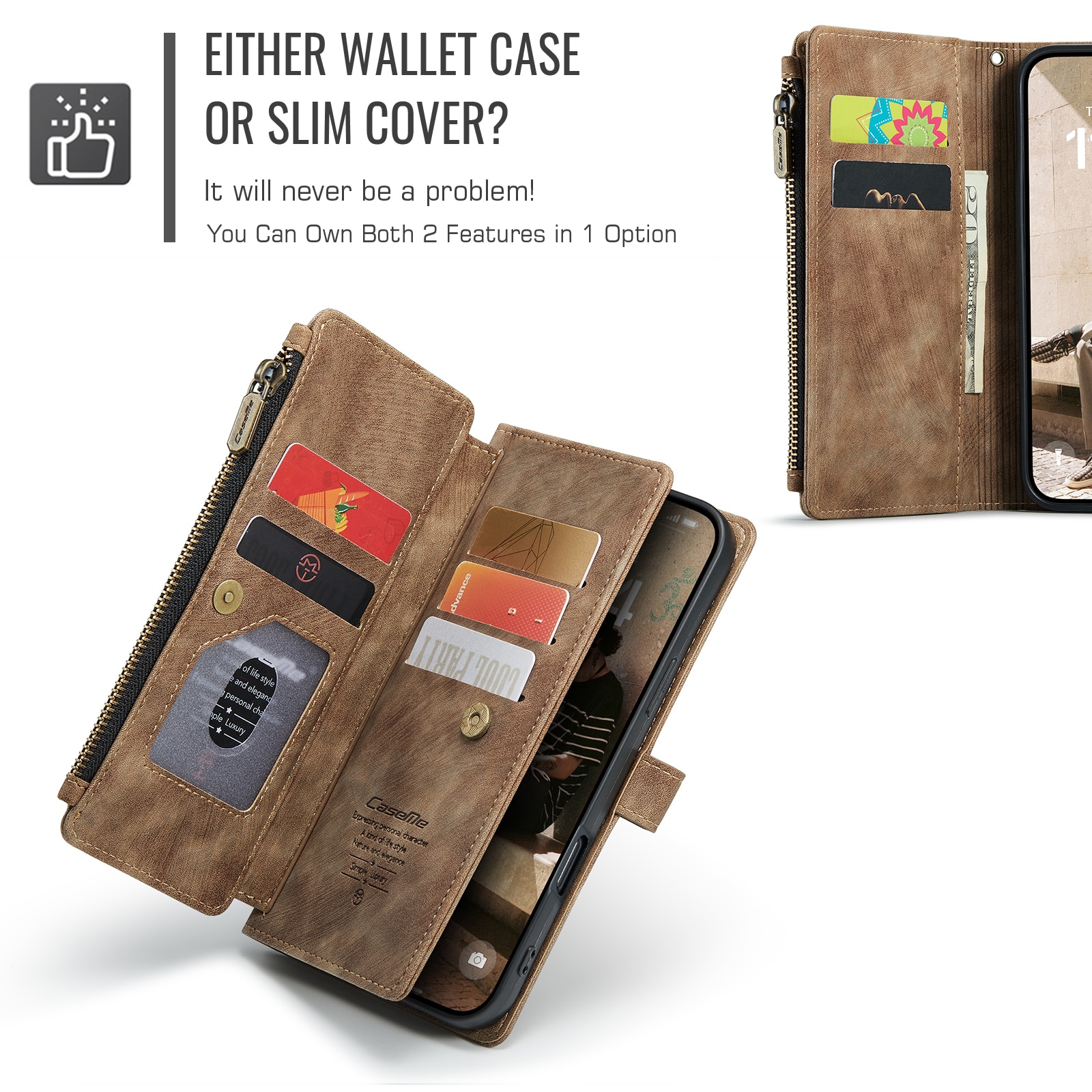 Zipper Wallet iPhone 17 Brun