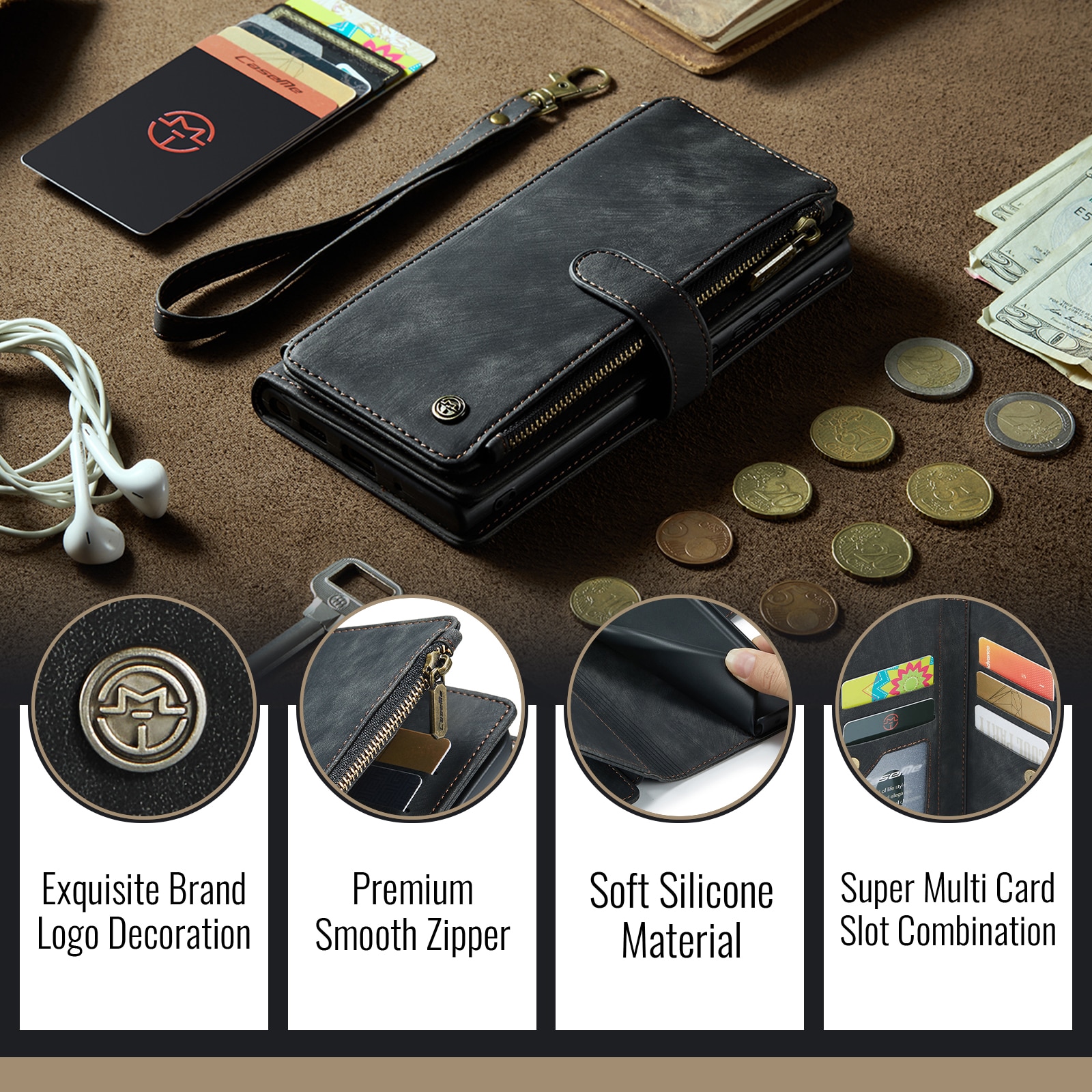 Zipper Wallet iPhone 17 Sort