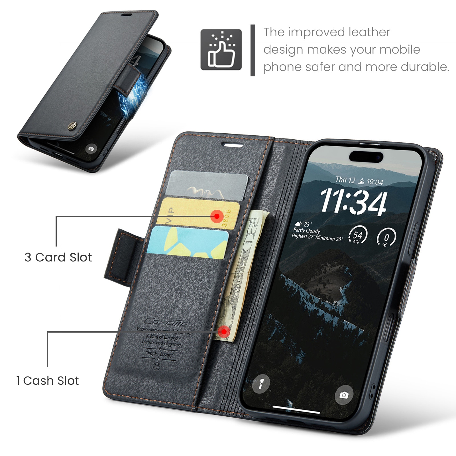 RFID blocking Slim Pung Etui iPhone 17 Pro Sort