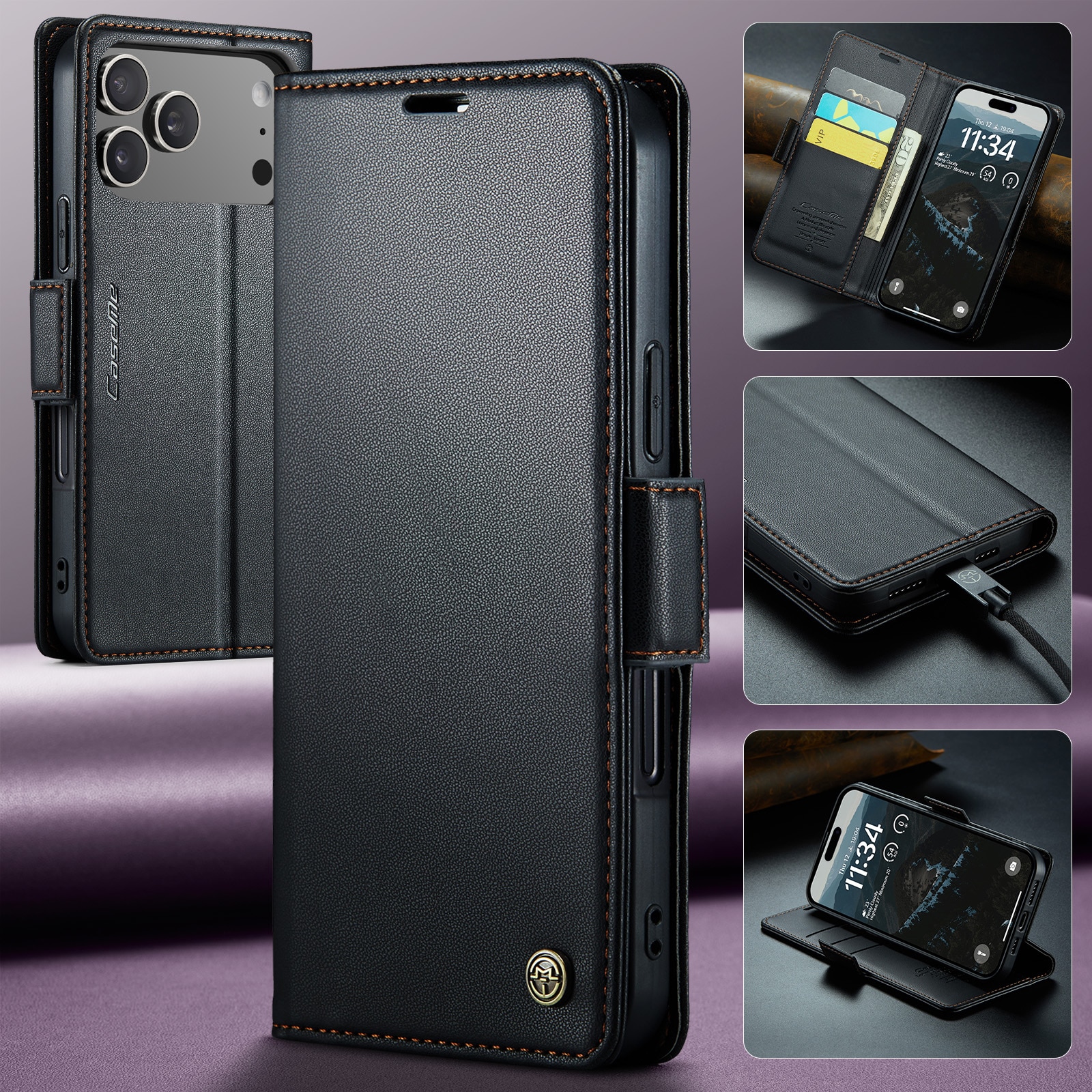 RFID blocking Slim Pung Etui iPhone 17 Pro Sort