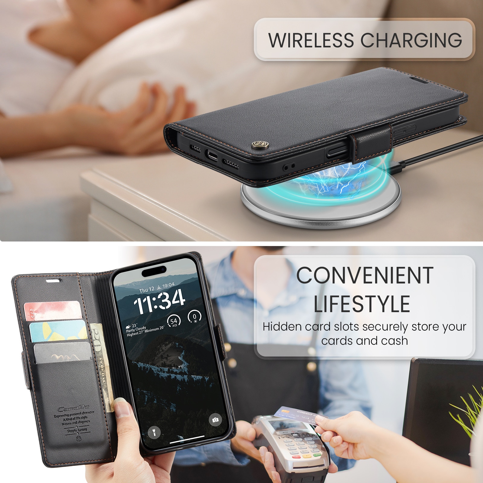 RFID blocking Slim Pung Etui iPhone 17 Pro Sort