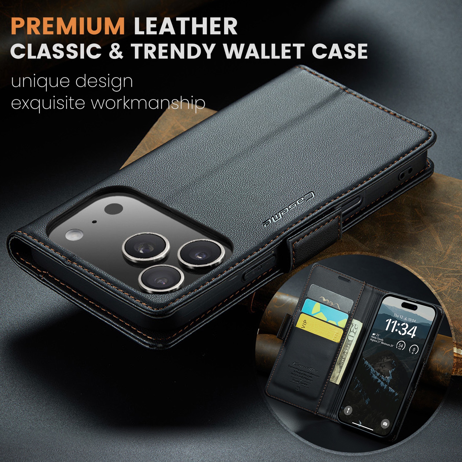 RFID blocking Slim Pung Etui iPhone 17 Pro Sort