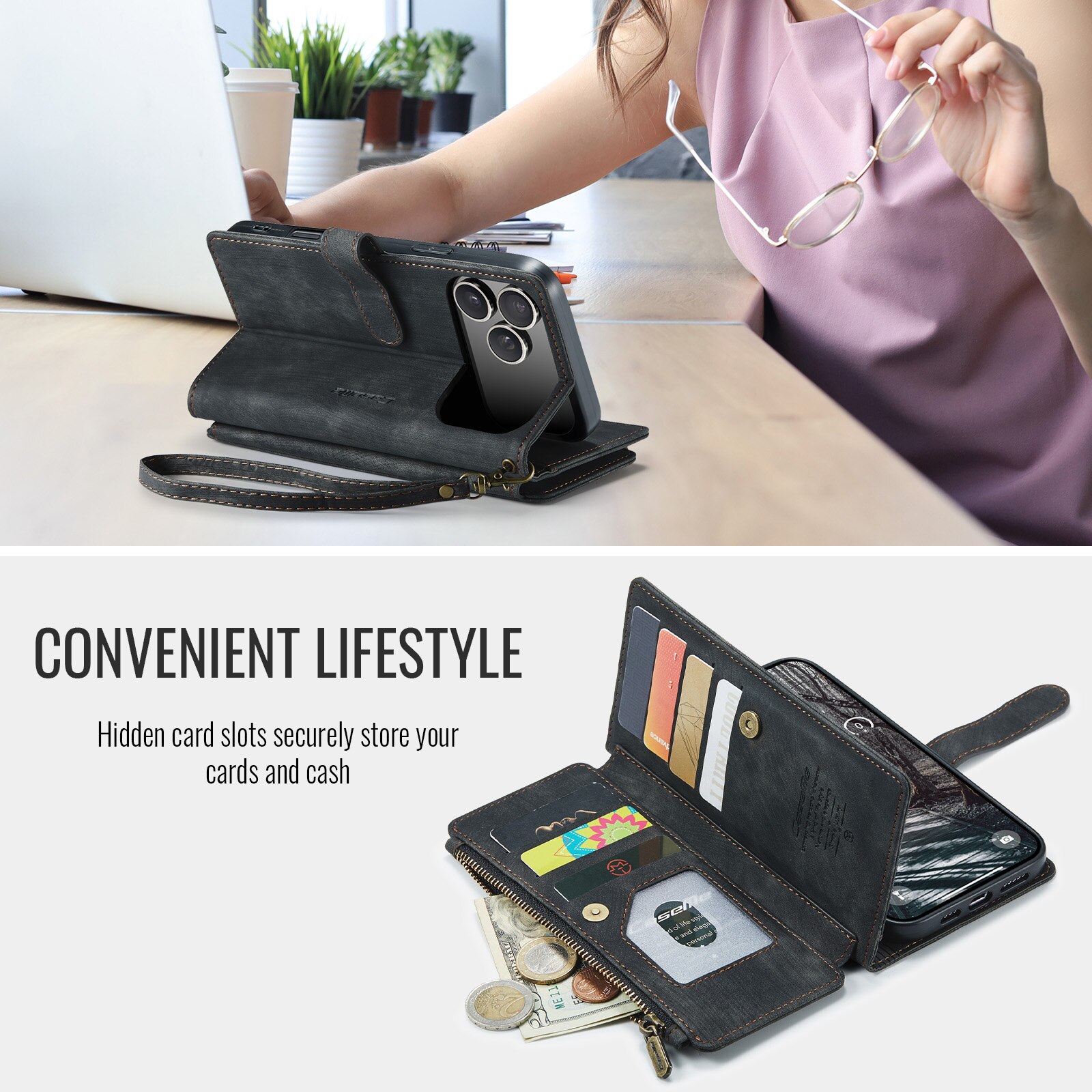 Zipper Wallet iPhone 17 Pro Max Sort