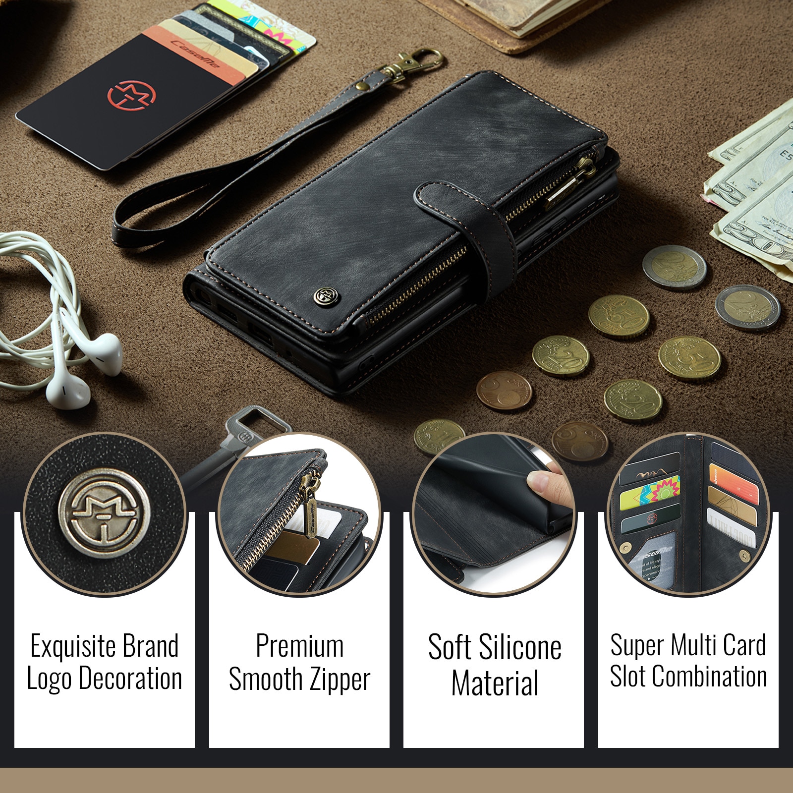 Zipper Wallet iPhone 17 Pro Max Sort