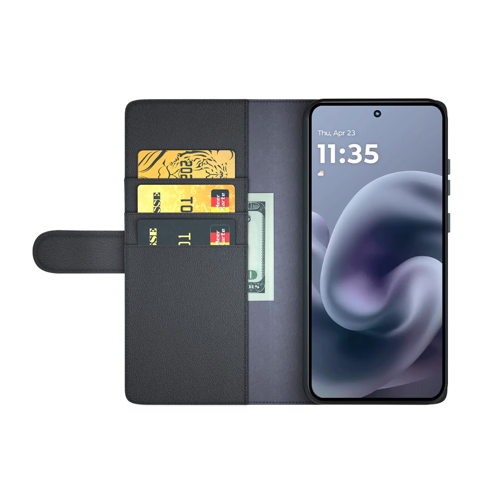 Ægte Læderetui Motorola Moto G86 Sort