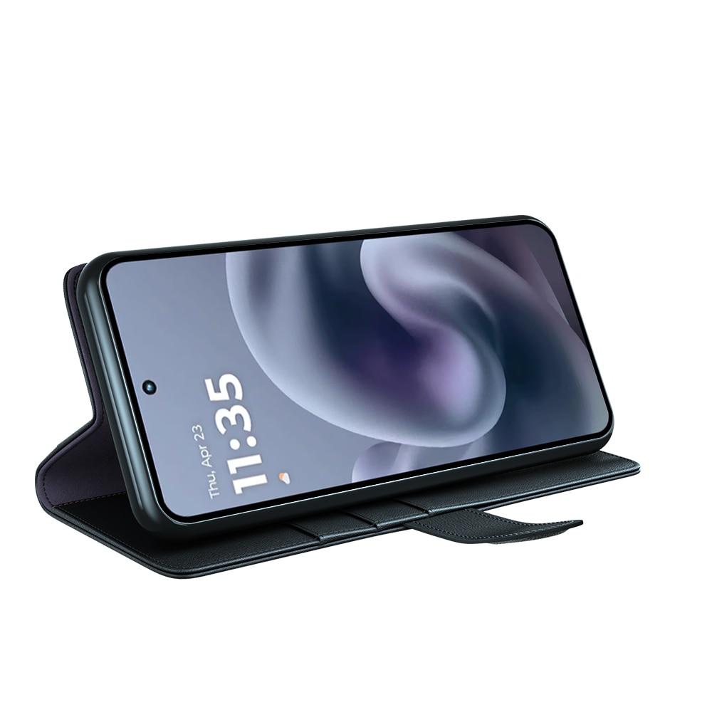 Ægte Læderetui Motorola Moto G86 Sort