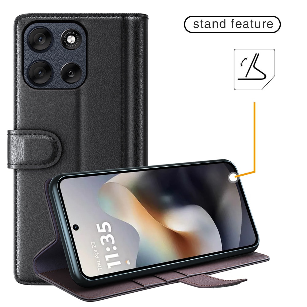 Ægte Læderetui Motorola Moto G56 Sort
