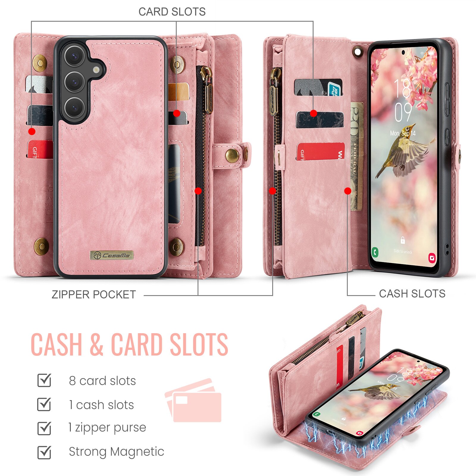 Multi-slot Mobiltaske Samsung Galaxy S25 FE Lyserød